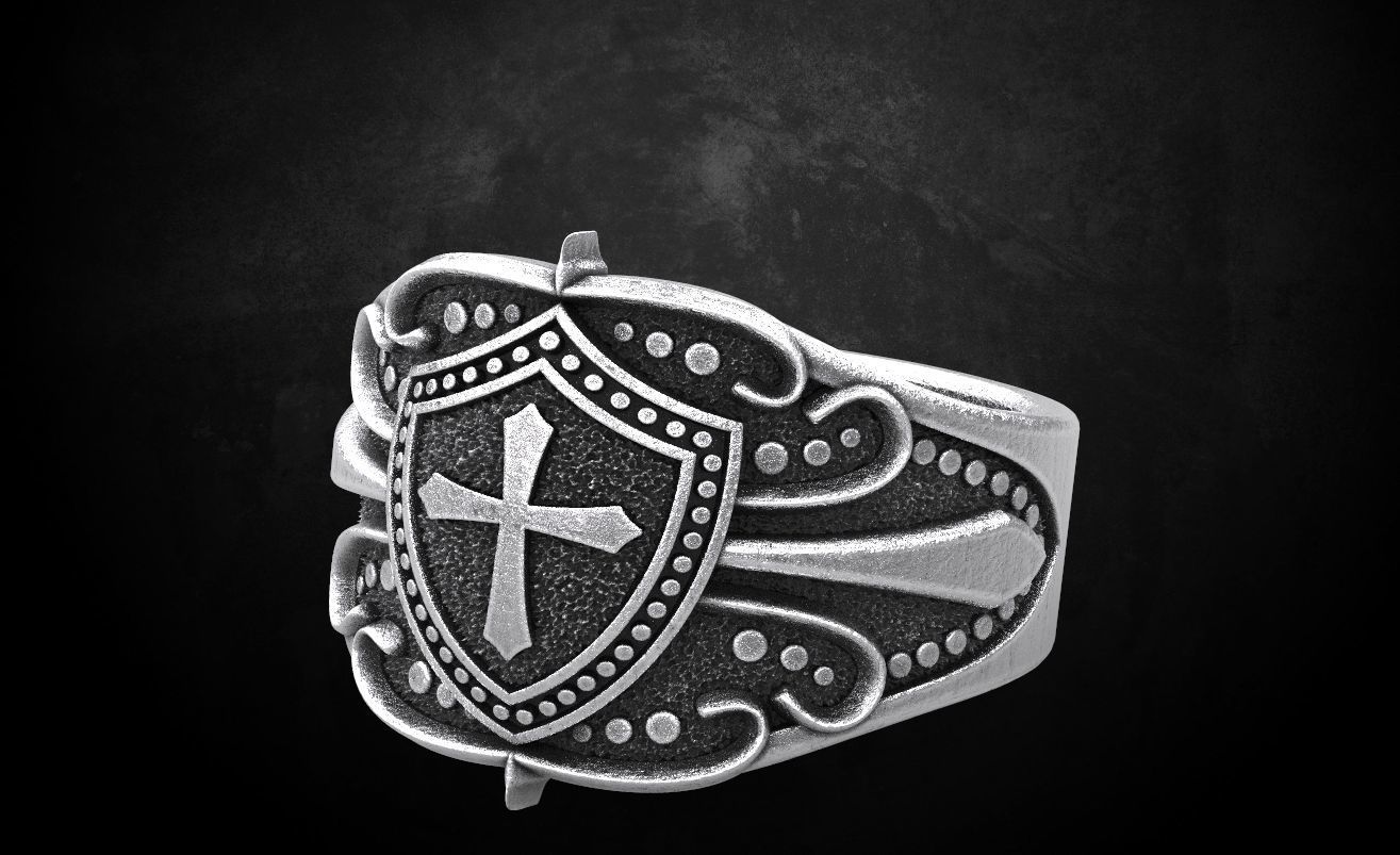 Ring shield with cross and patterns many size 221 3D print model_14