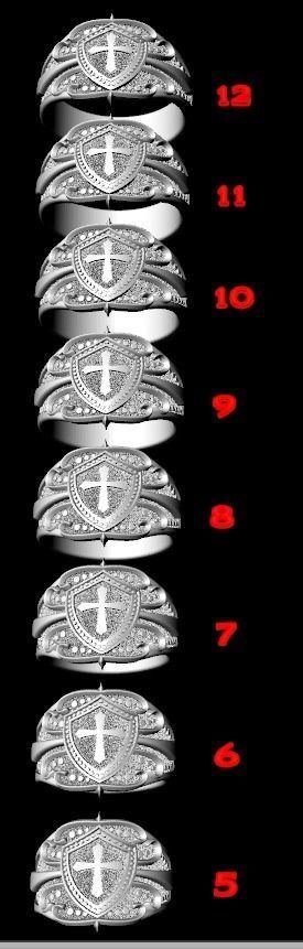 Ring shield with cross and patterns many size 221 3D print model_18