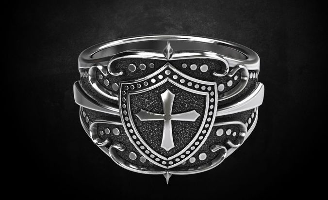 Ring shield with cross and patterns many size 221 3D print model