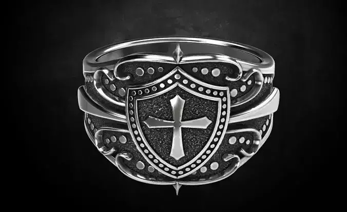 Ring shield with cross and patterns many size 221 3D print model Ring shield with cross and patterns many size 221 3D print model
