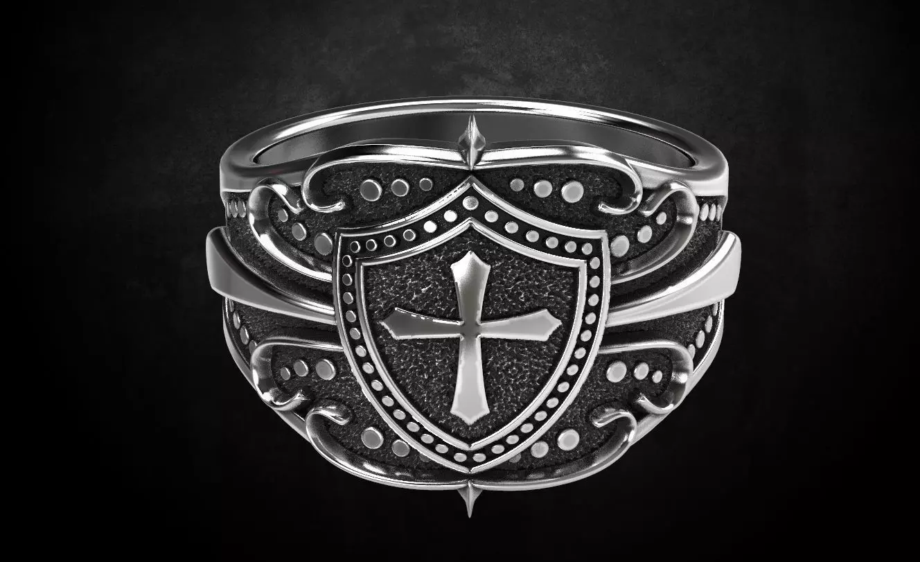 Ring shield with cross and patterns many size 221 3D print model_0