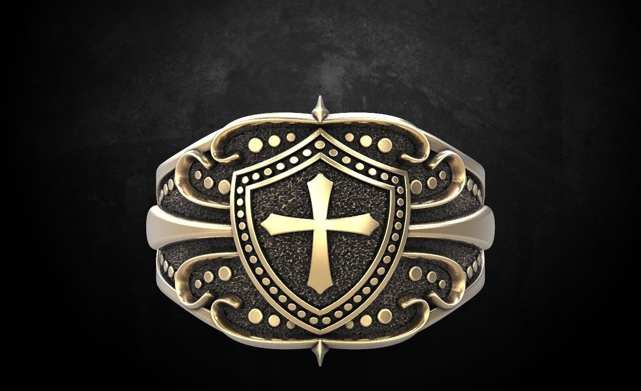 Ring shield with cross and patterns many size 221 3D print model_3