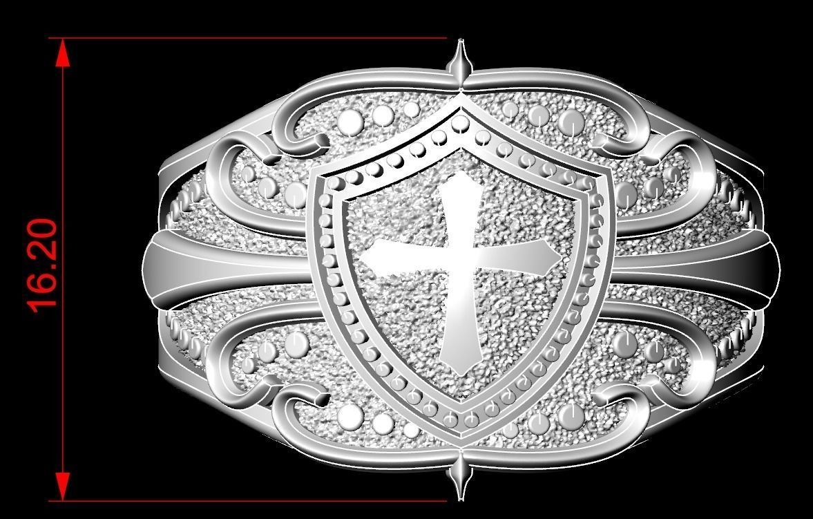 Ring shield with cross and patterns many size 221 3D print model_17