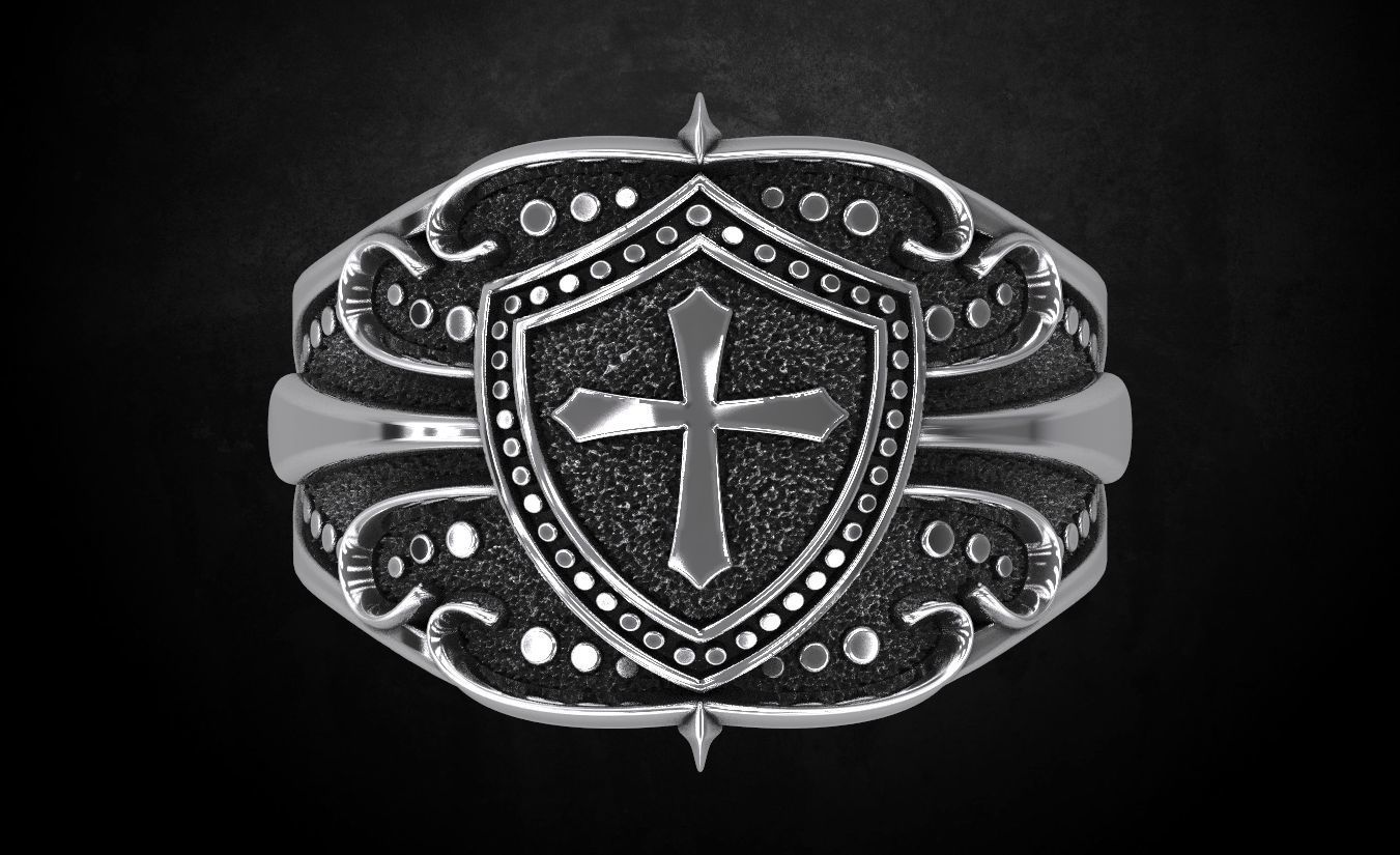 Ring shield with cross and patterns many size 221 3D print model_13