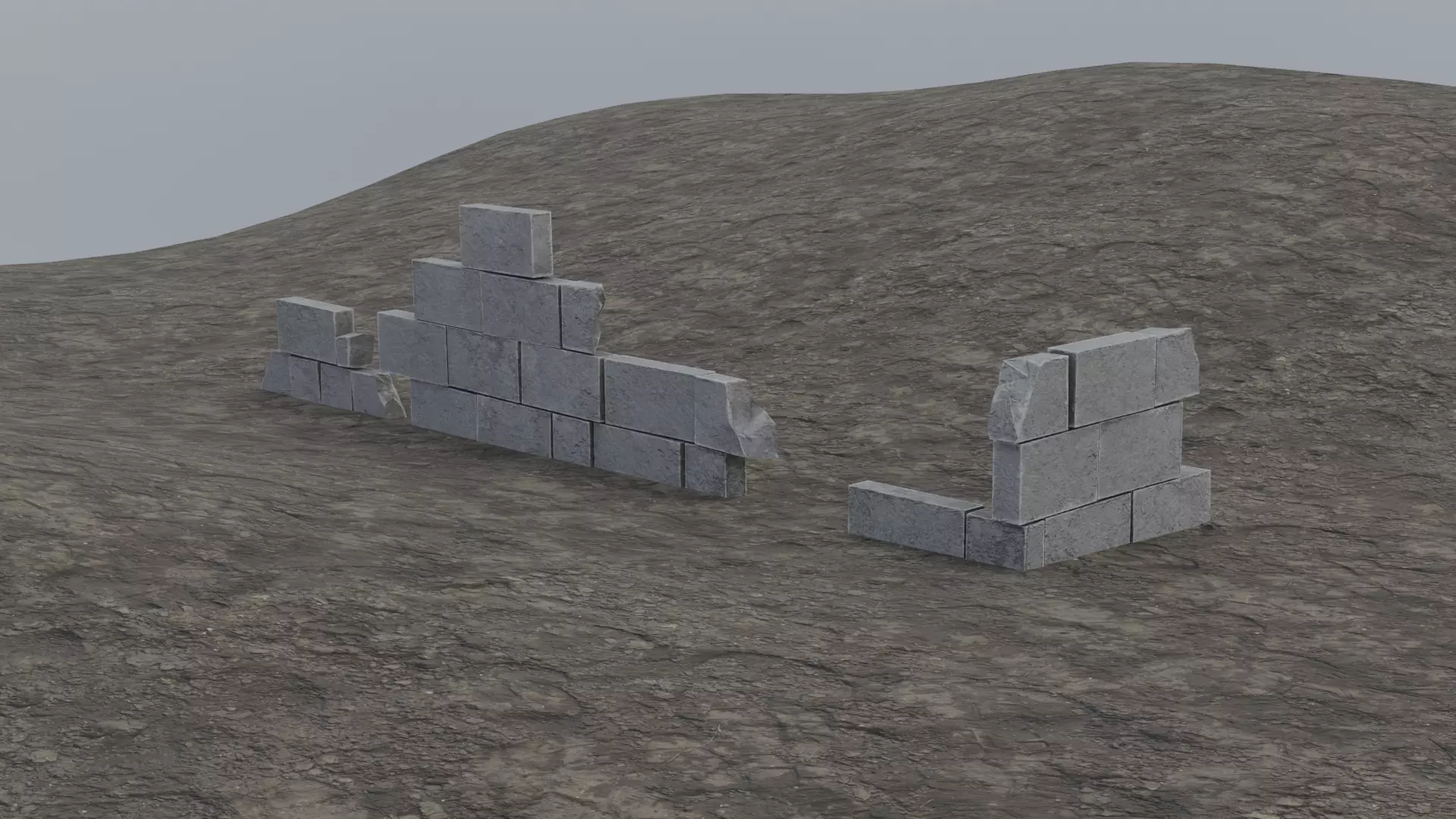 Ruined Wall Low-poly 3D model_3