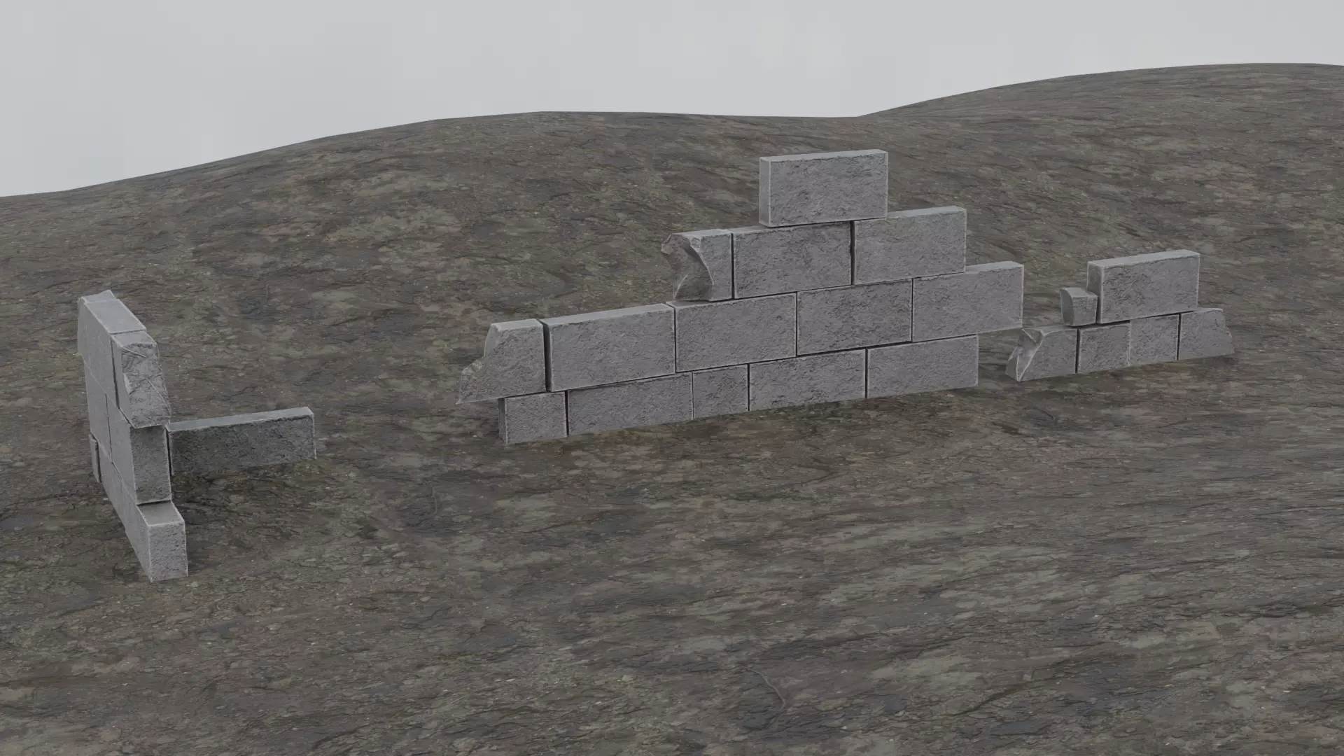 Ruined Wall Low-poly 3D model_0