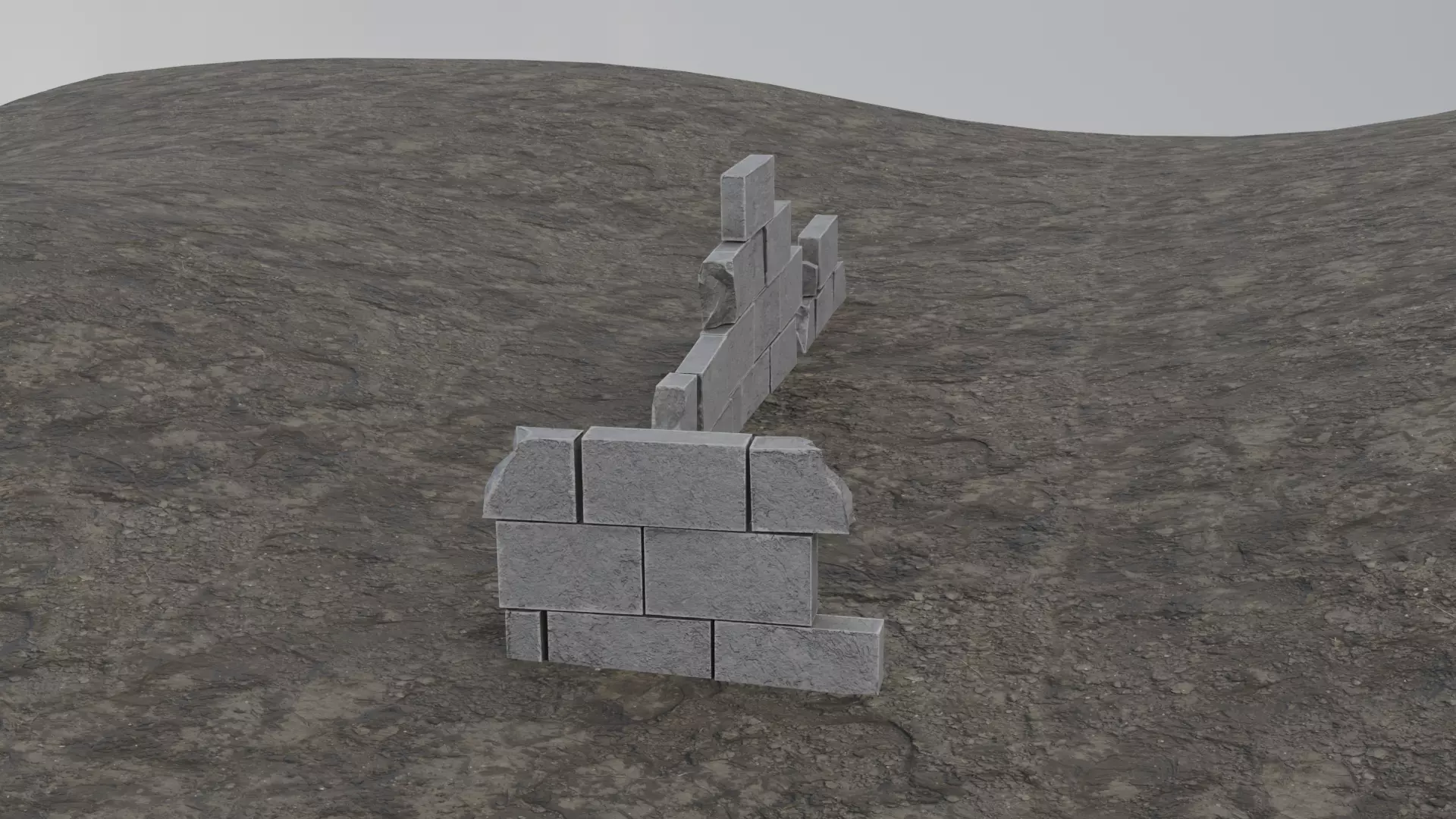 Ruined Wall Low-poly 3D model_1