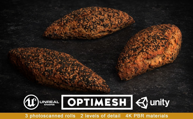 Chia Seed Roll Bun 3D PBR Pack Low-poly 3D model