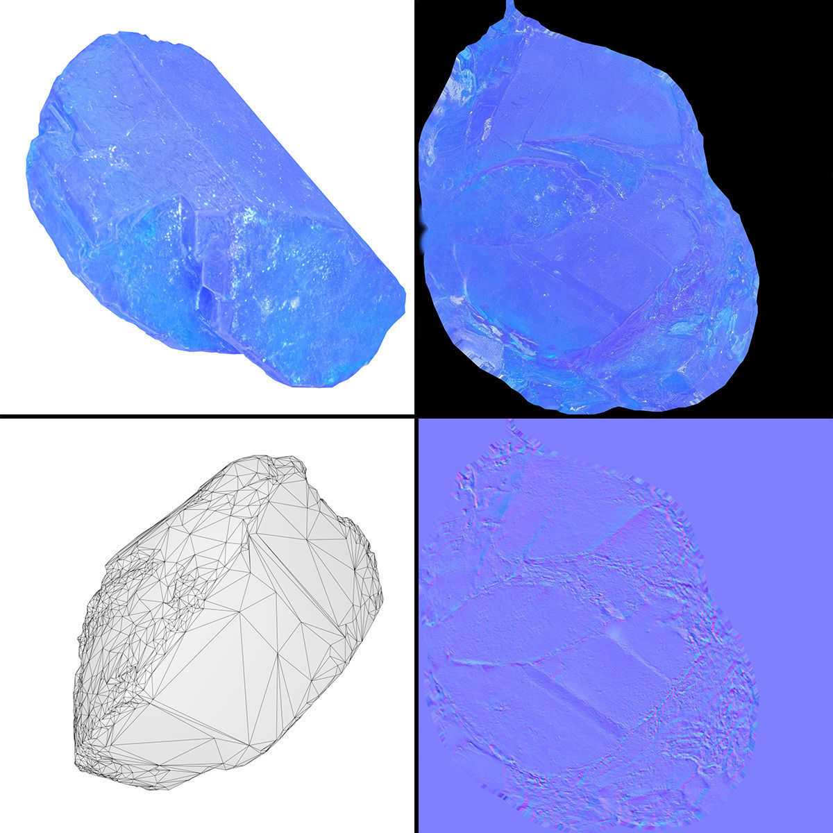 Blue Salt Crystal Collection 5 items Low-poly 3D model_4