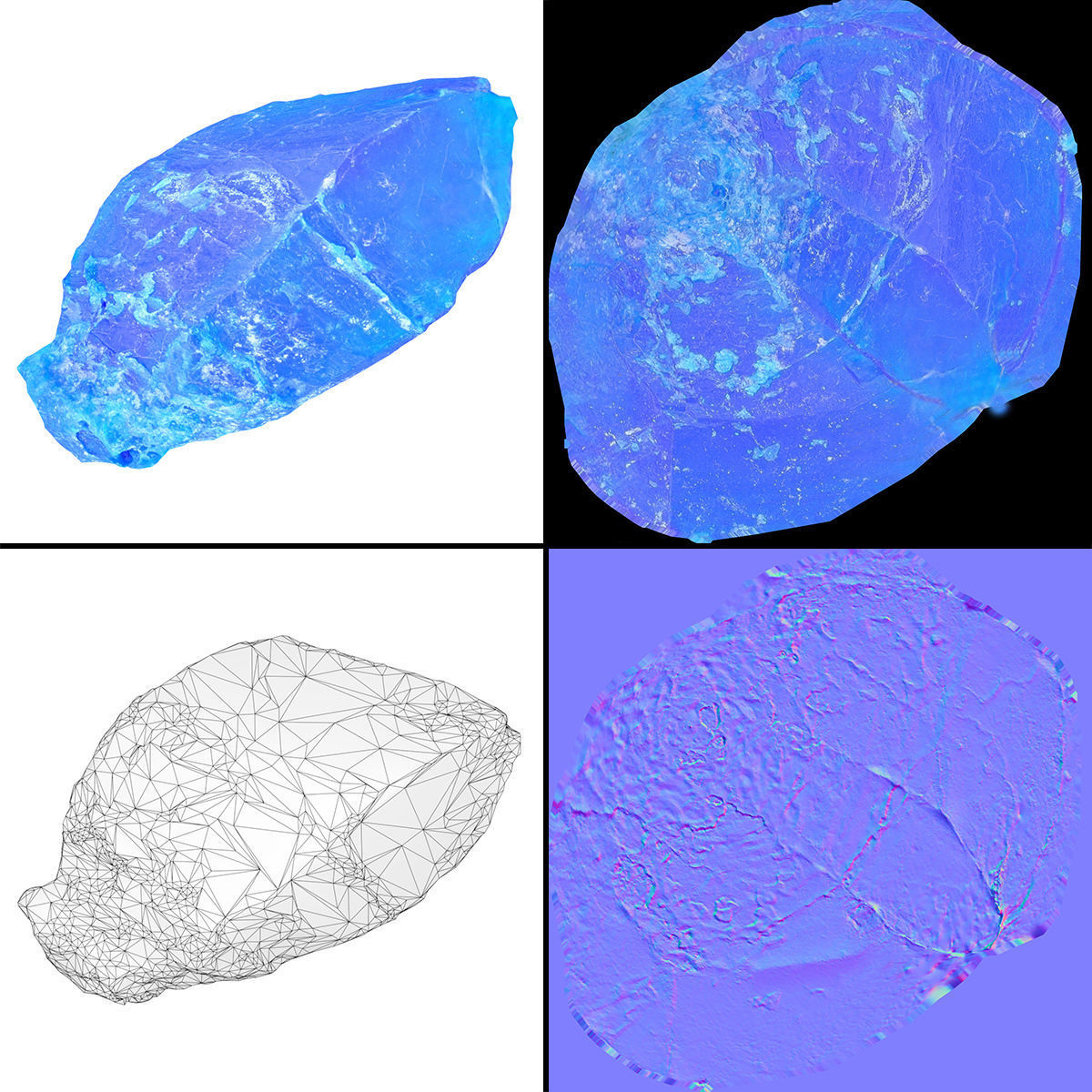 Blue Salt Crystal Collection 5 items Low-poly 3D model_2