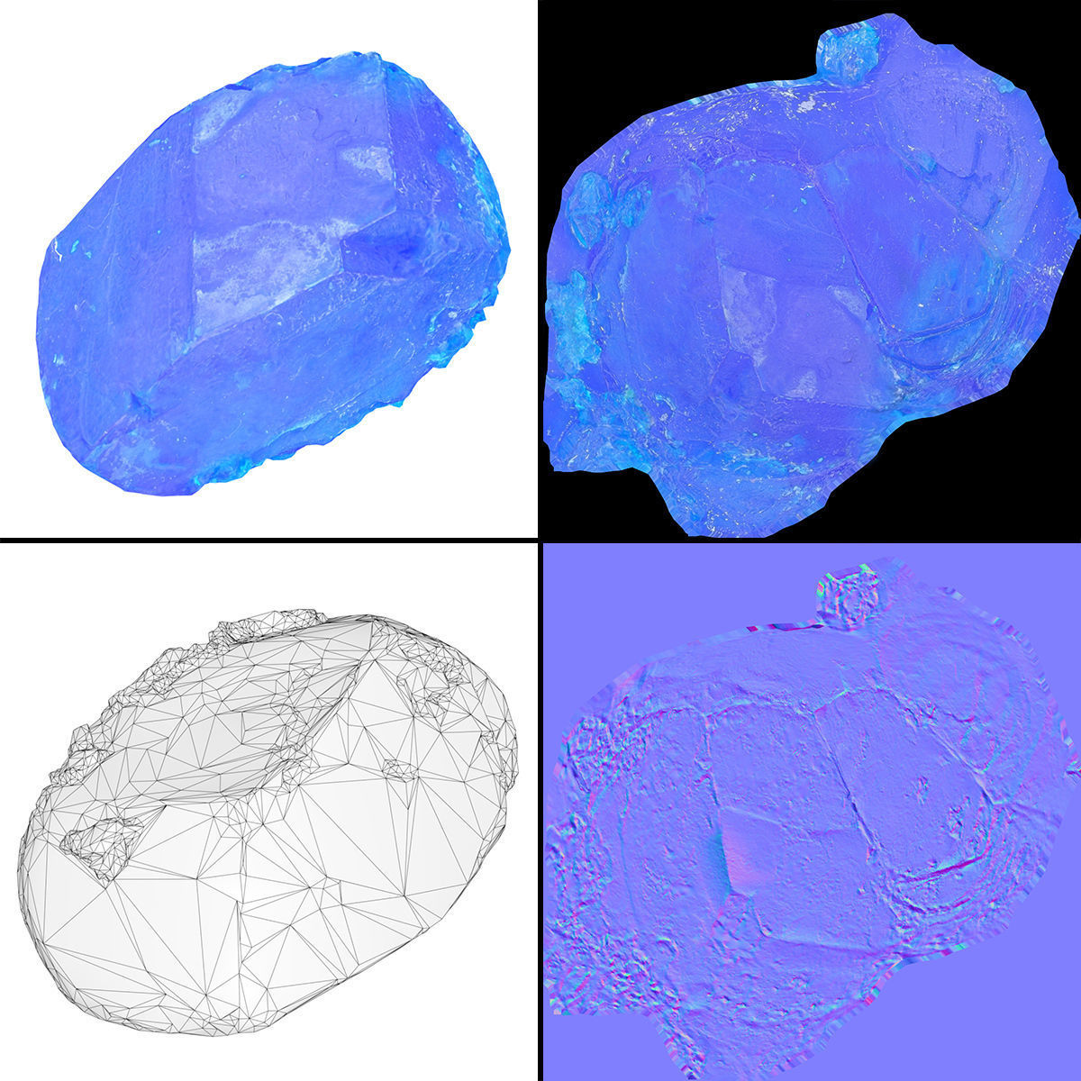 Blue Salt Crystal Collection 5 items Low-poly 3D model_3