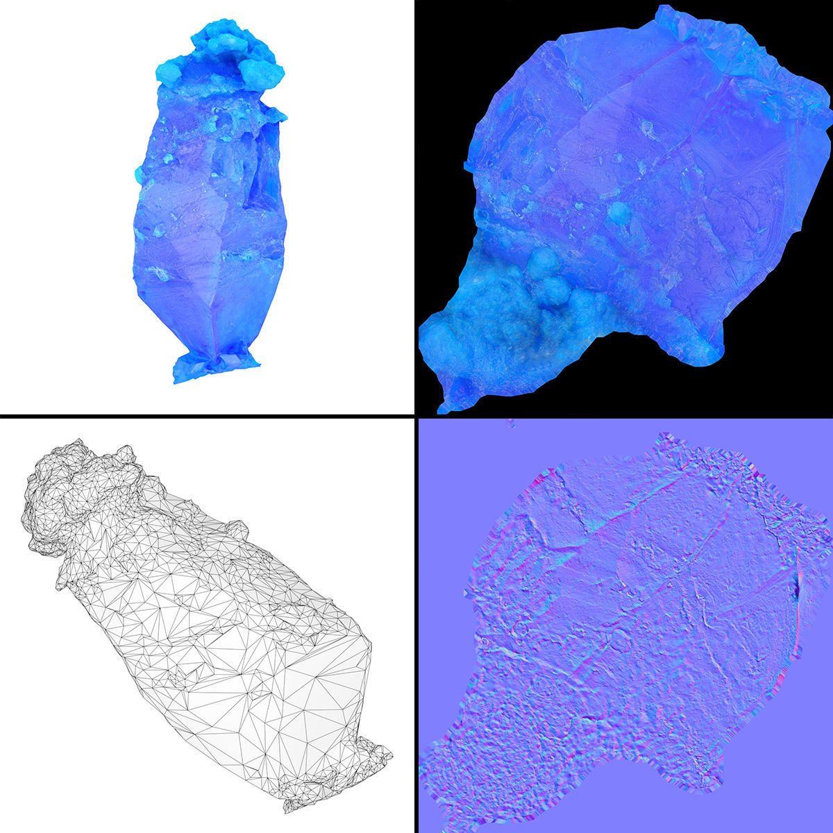 Blue Salt Crystal Collection 5 items Low-poly 3D model_1