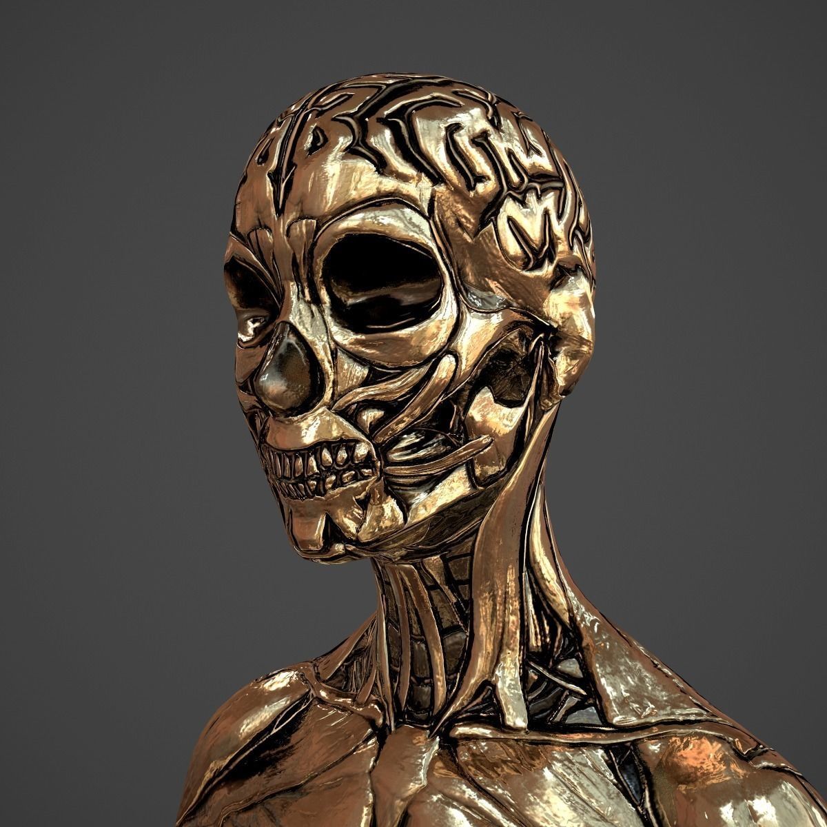 Skullsuit female skeletons in gold Low-poly 3D model_2