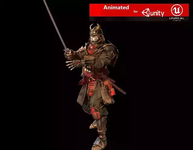 Samurai warrior holding sword Low-poly 3D model