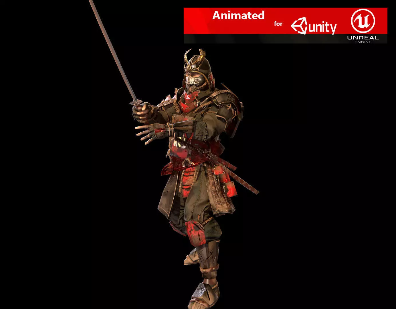 Samurai warrior holding sword Low-poly 3D model