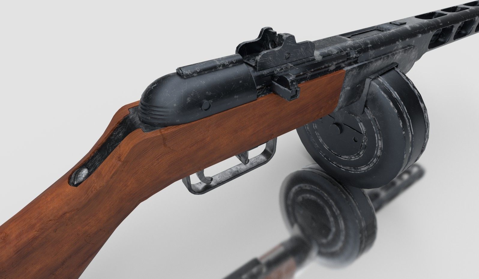 PPSH-41 rifle with wooden handle Low-poly 3D model_7