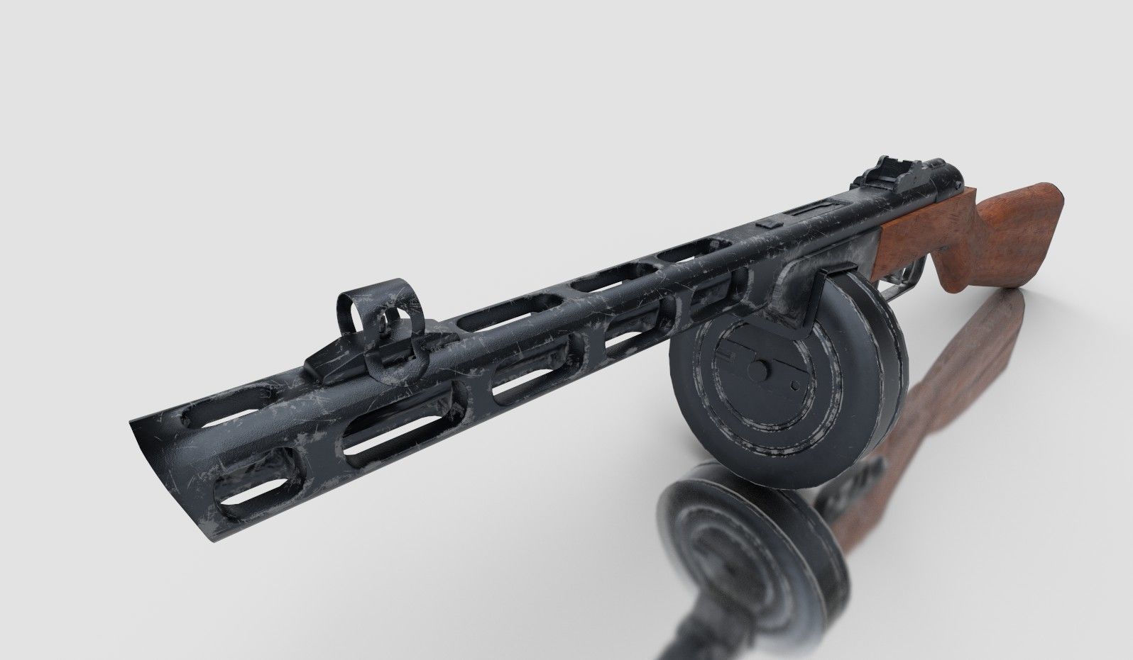 PPSH-41 rifle with wooden handle Low-poly 3D model_8