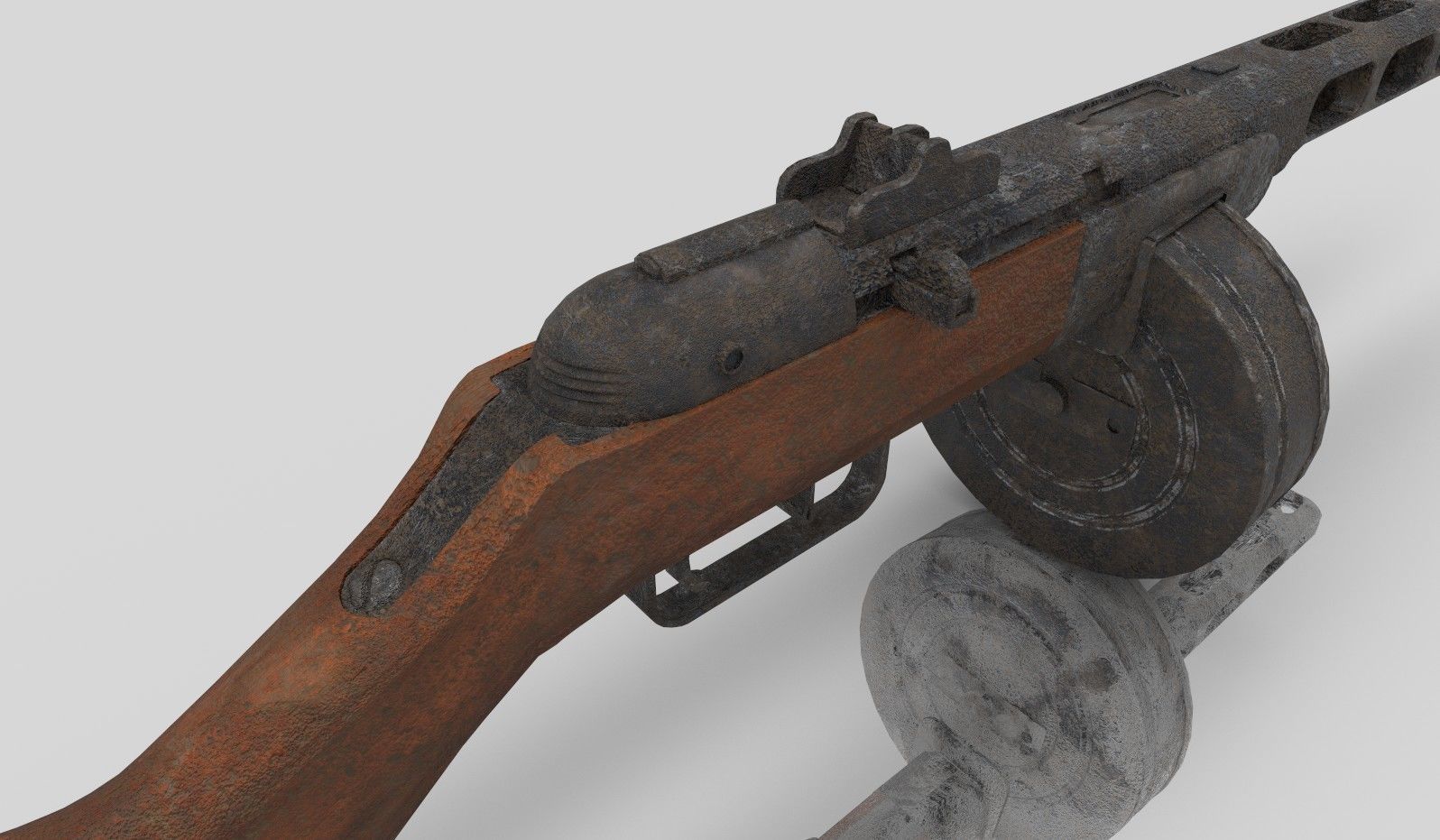 PPSH-41 rifle with wooden handle Low-poly 3D model_2