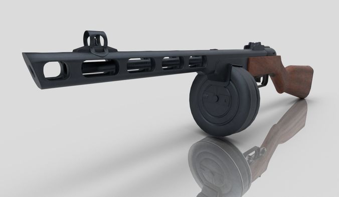 PPSH-41 rifle with wooden handle Low-poly 3D model