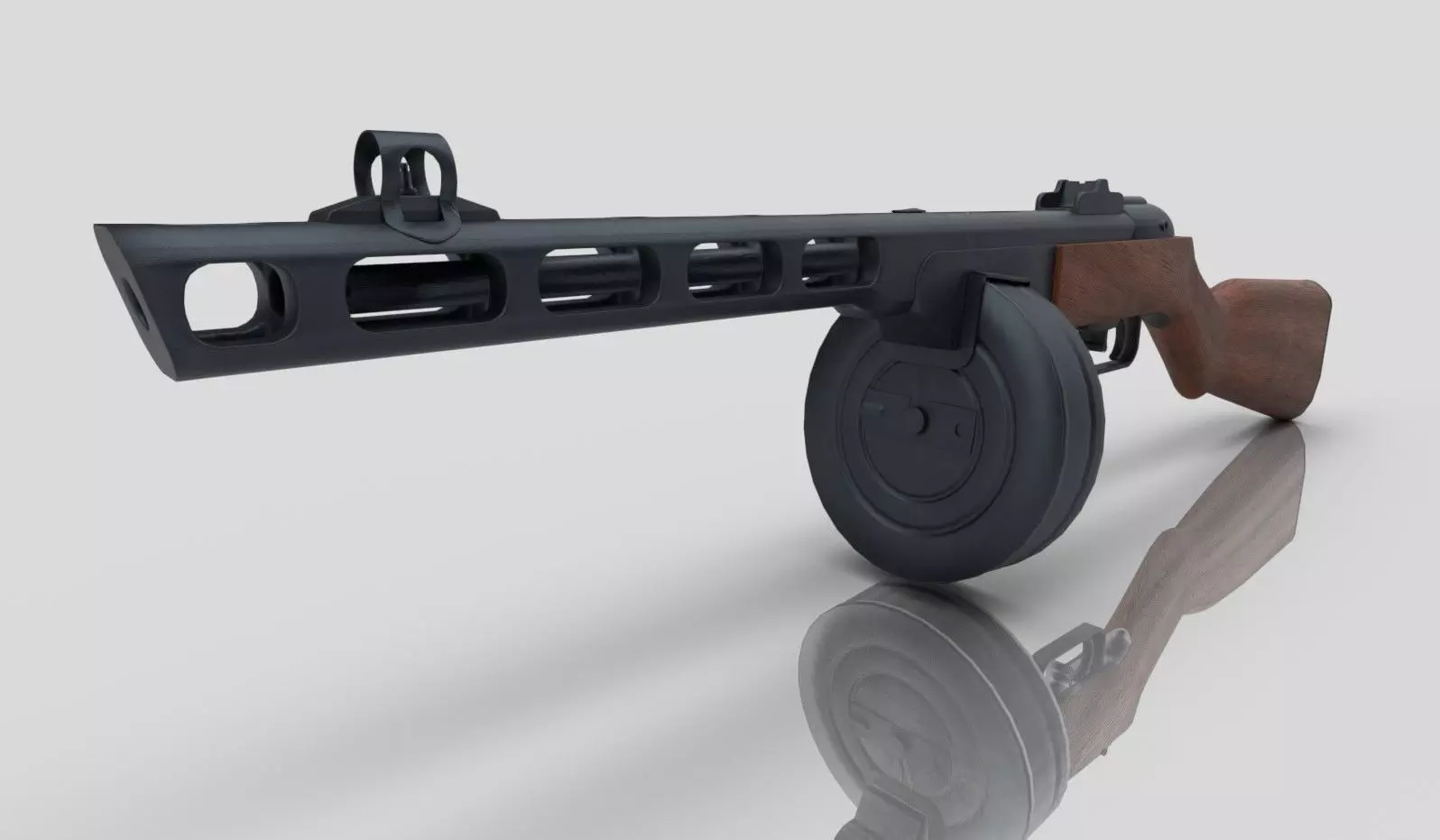 PPSH-41 rifle with wooden handle Low-poly 3D model_0