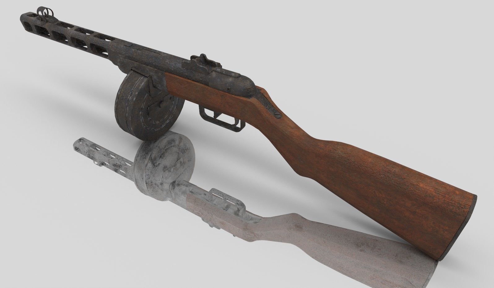 PPSH-41 rifle with wooden handle Low-poly 3D model_4
