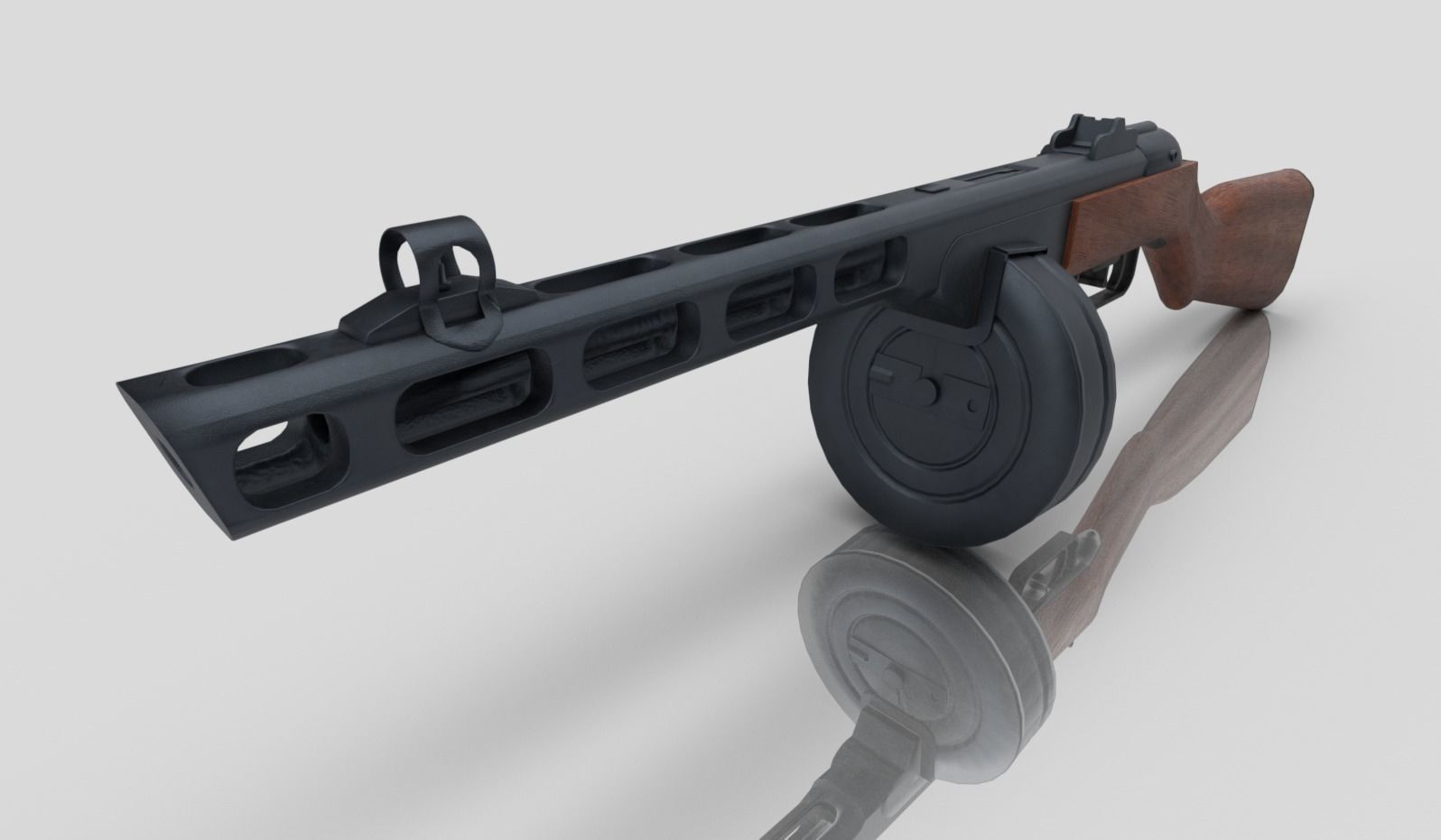 PPSH-41 rifle with wooden handle Low-poly 3D model_12