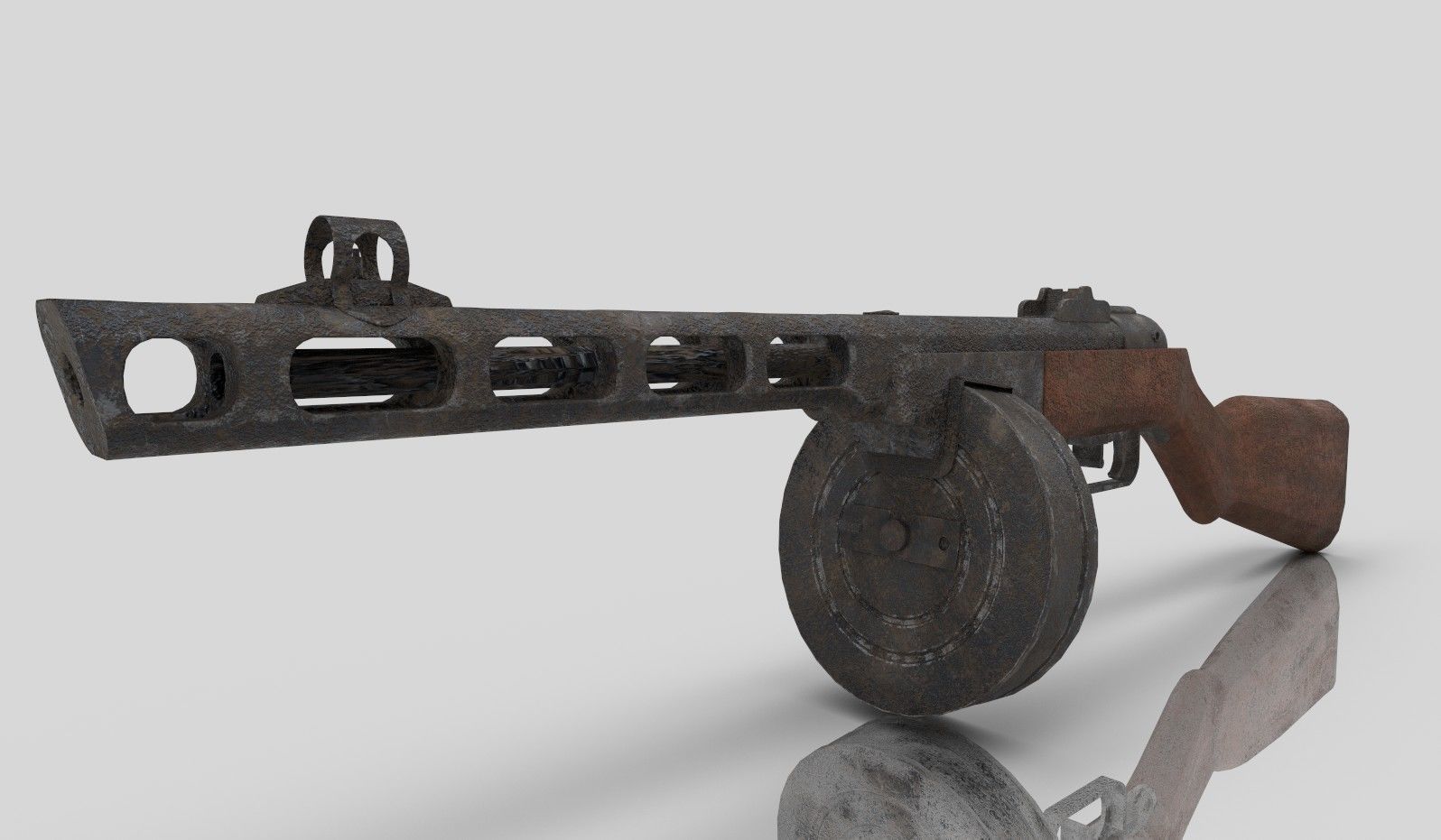 PPSH-41 rifle with wooden handle Low-poly 3D model_10