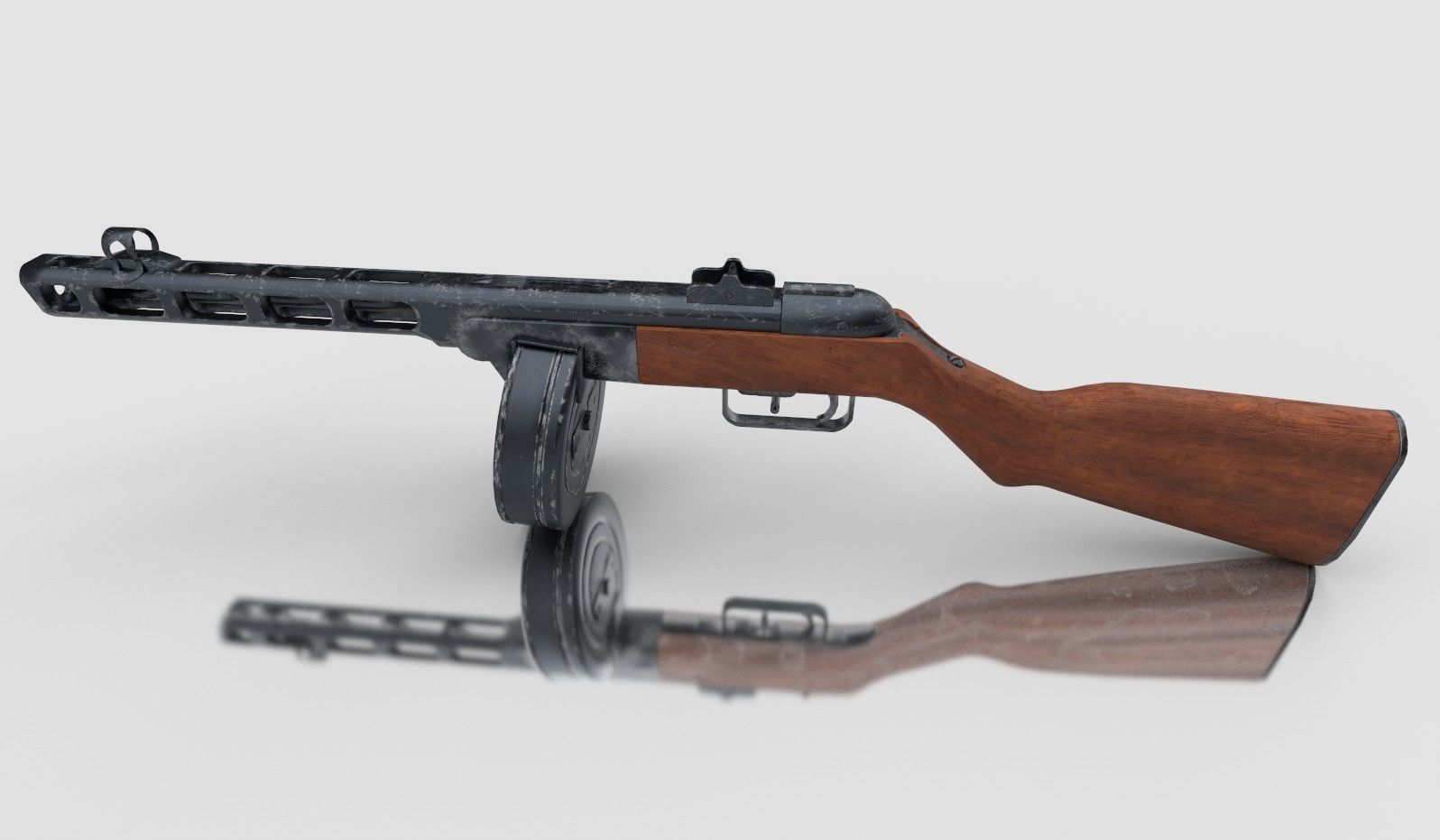 PPSH-41 rifle with wooden handle Low-poly 3D model_11