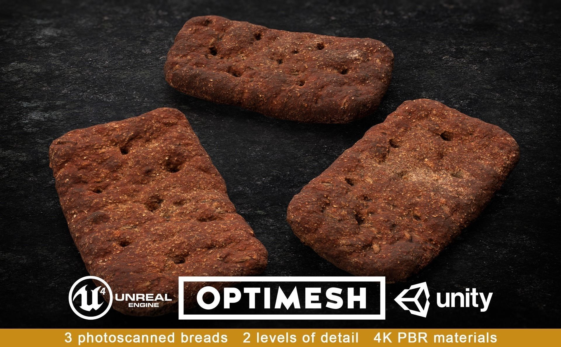 Diet Crispbread Roll Bun 3D PBR Pack Low-poly 3D model_0