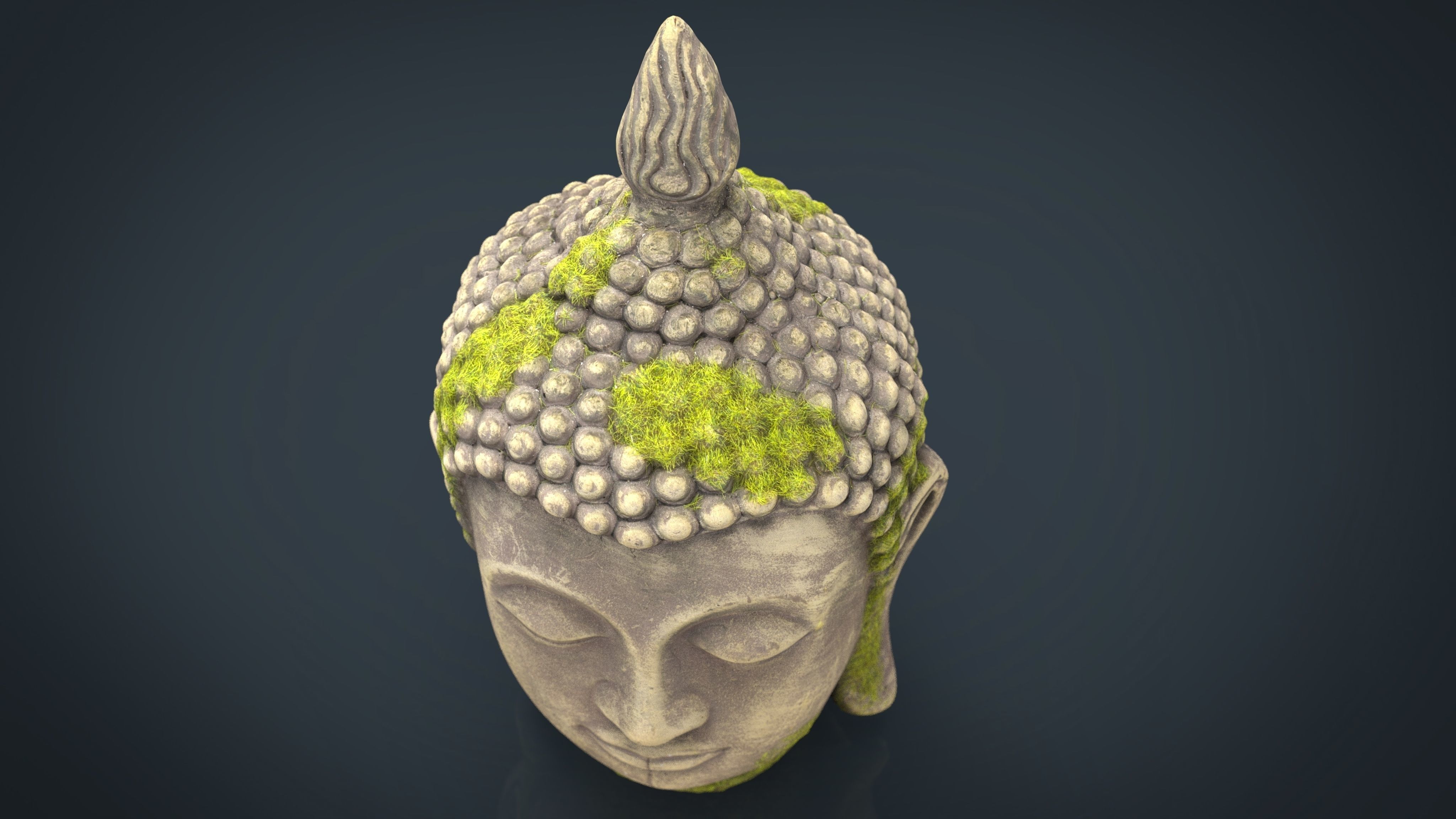 Ancient Buddha Head Low-poly 3D model_14