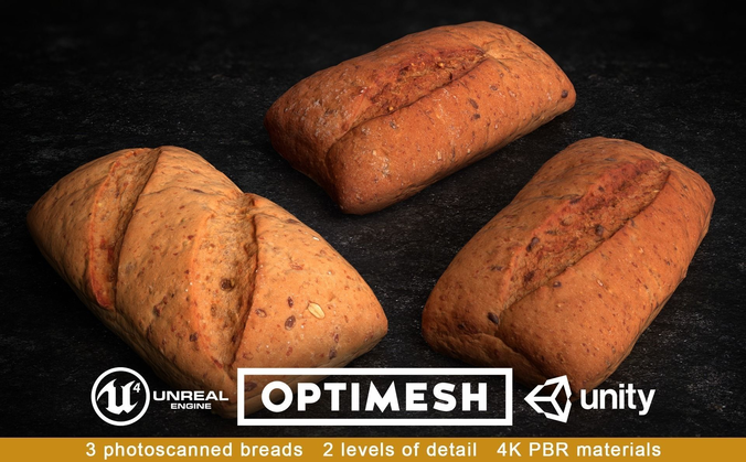 Oat Bread Roll Bun 3D PBR Pack Low-poly 3D model