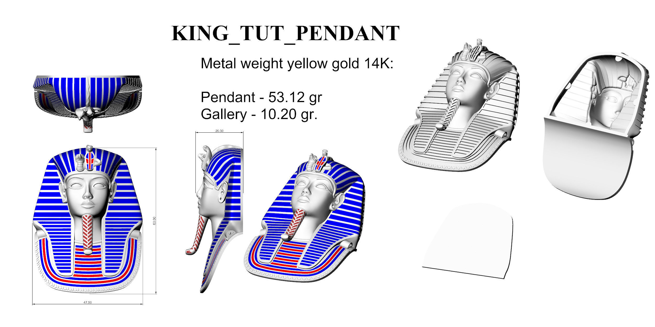 King Tut Pendant 3D print model_4