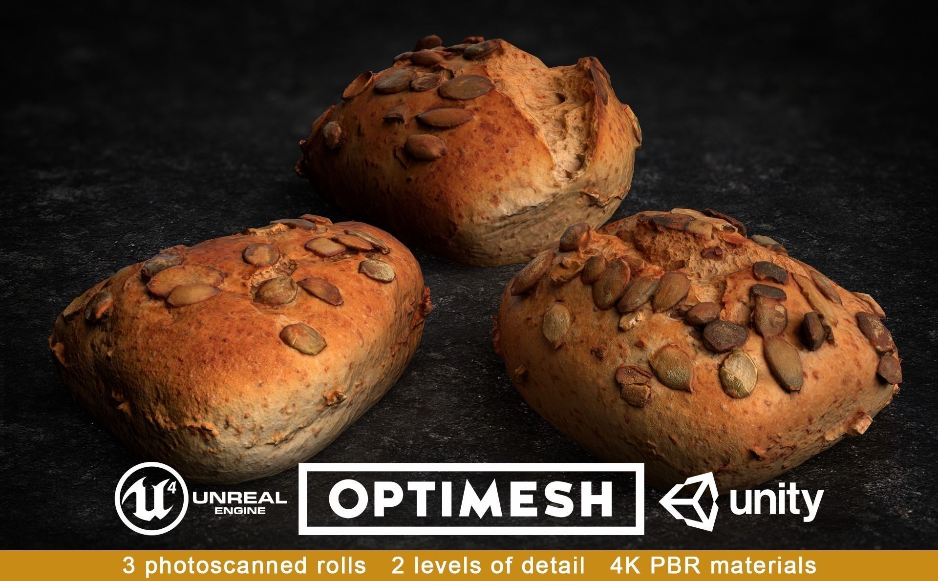 Pumpkin Seed Roll Bun 3D PBR Pack Low-poly 3D model_0