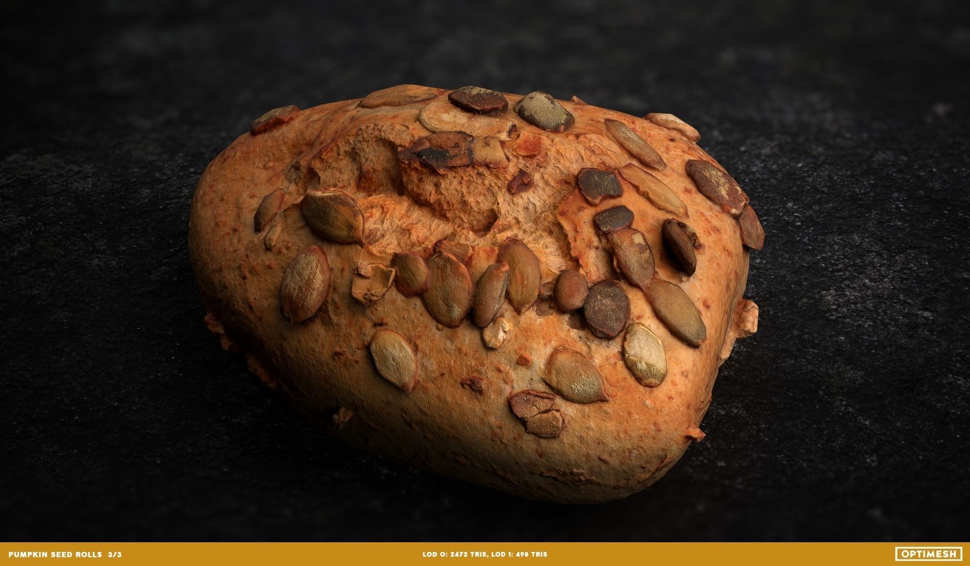 Pumpkin Seed Roll Bun 3D PBR Pack Low-poly 3D model_3