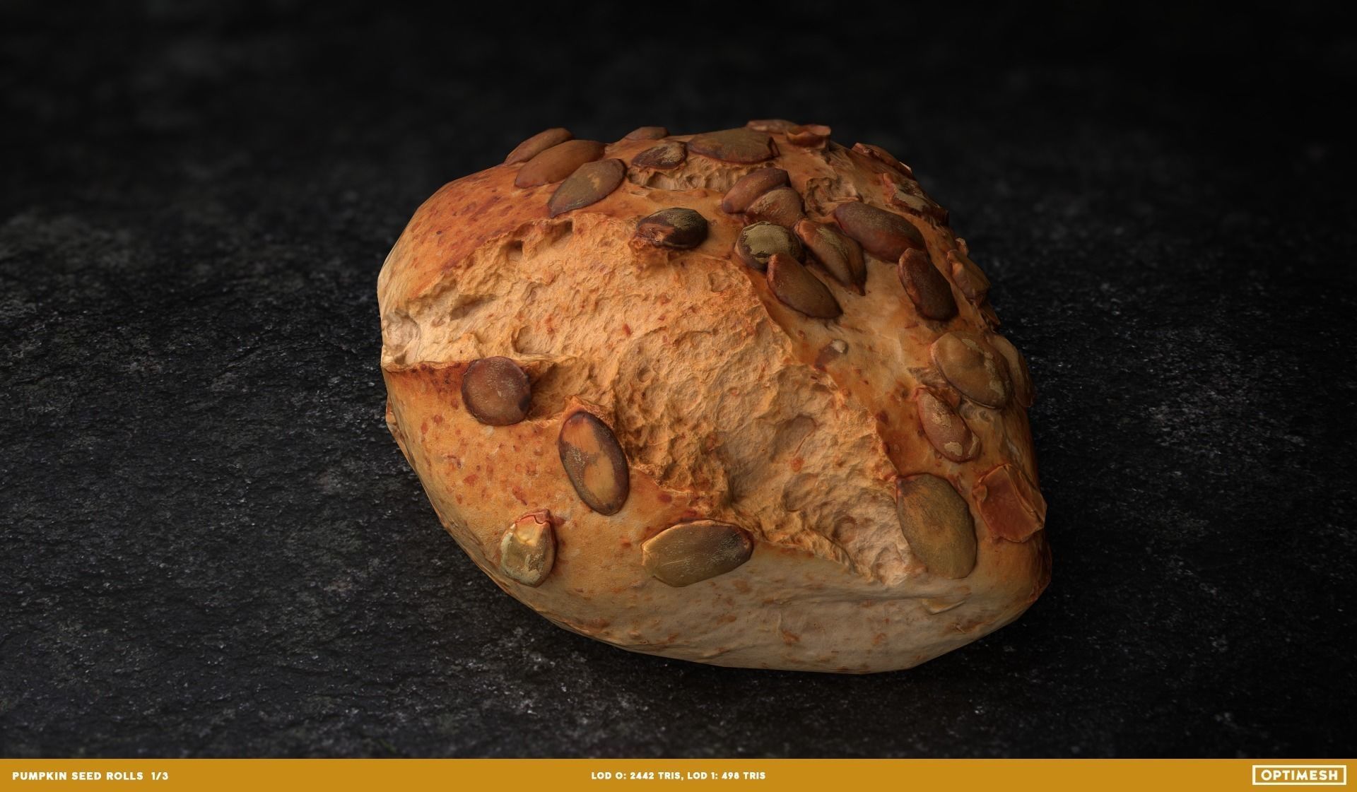 Pumpkin Seed Roll Bun 3D PBR Pack Low-poly 3D model_1