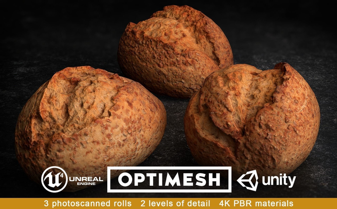 Wholegrain Roll Bun 3D PBR pack Low-poly 3D model