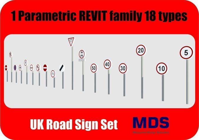 UK Road Signs Revit Low-poly 3D model
