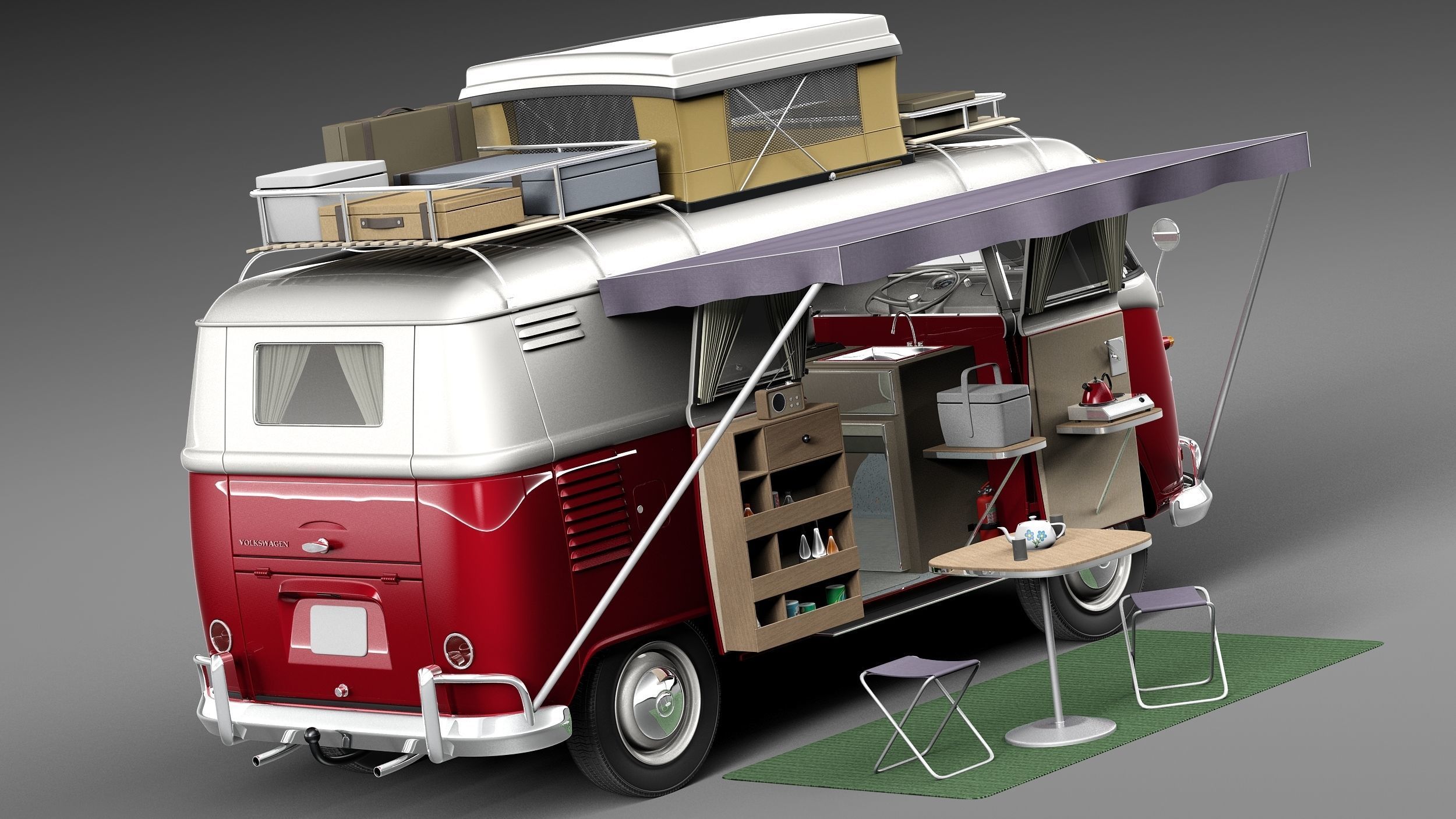 Volkswagen Camper Van Open Roof 1950  3D model_4