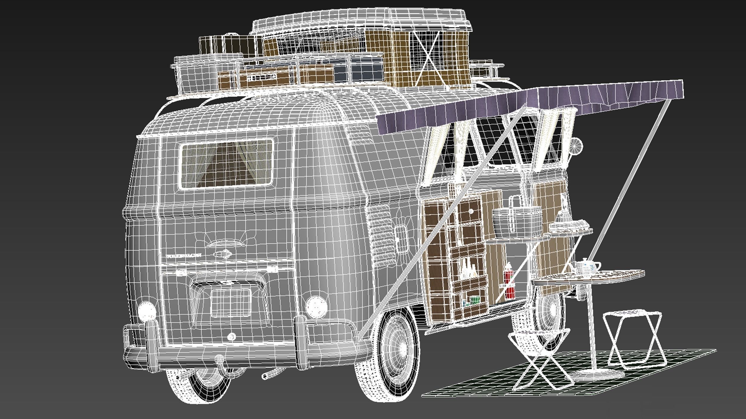 Volkswagen Camper Van Open Roof 1950  3D model_17