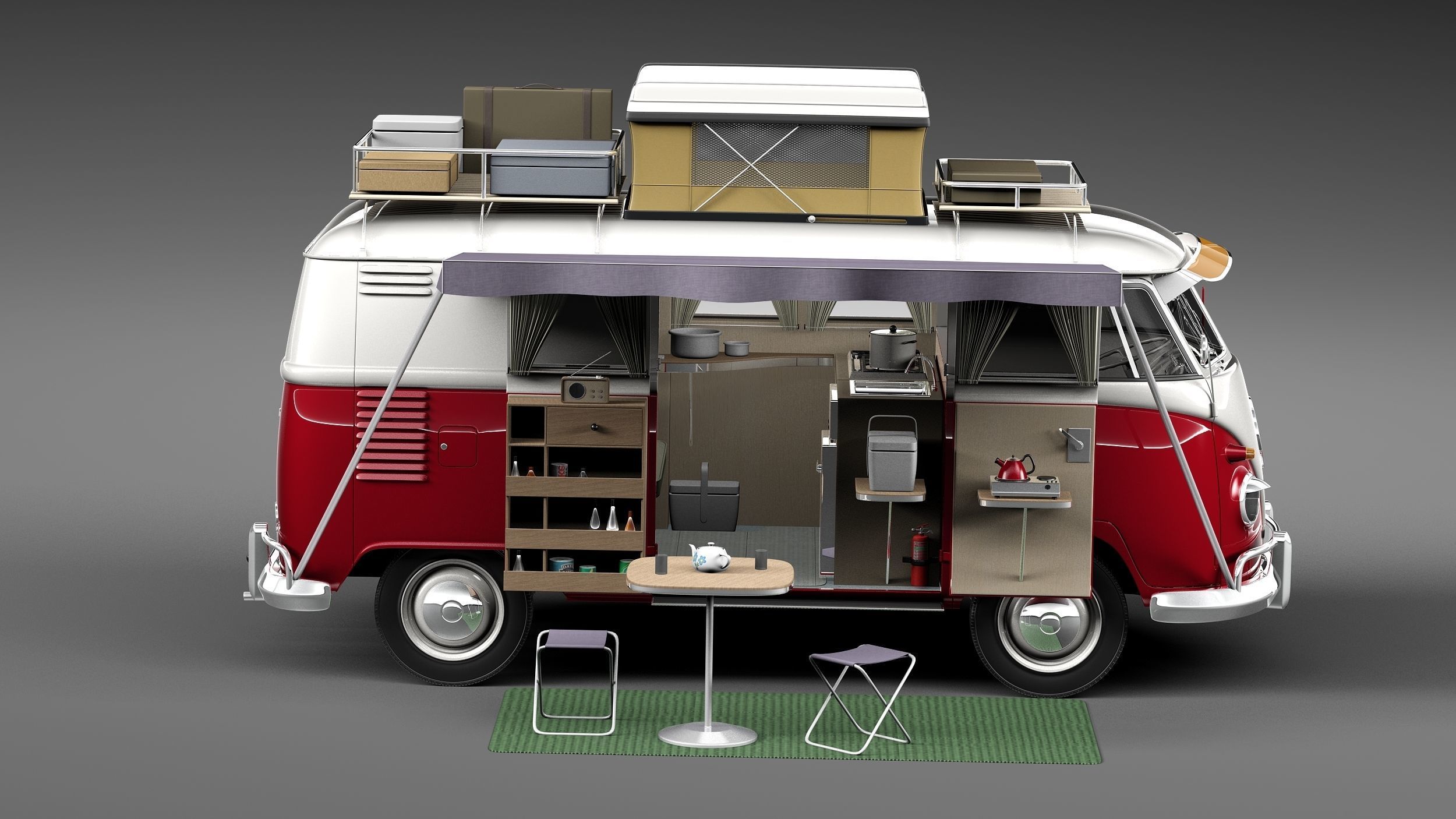 Volkswagen Camper Van Open Roof 1950  3D model_6