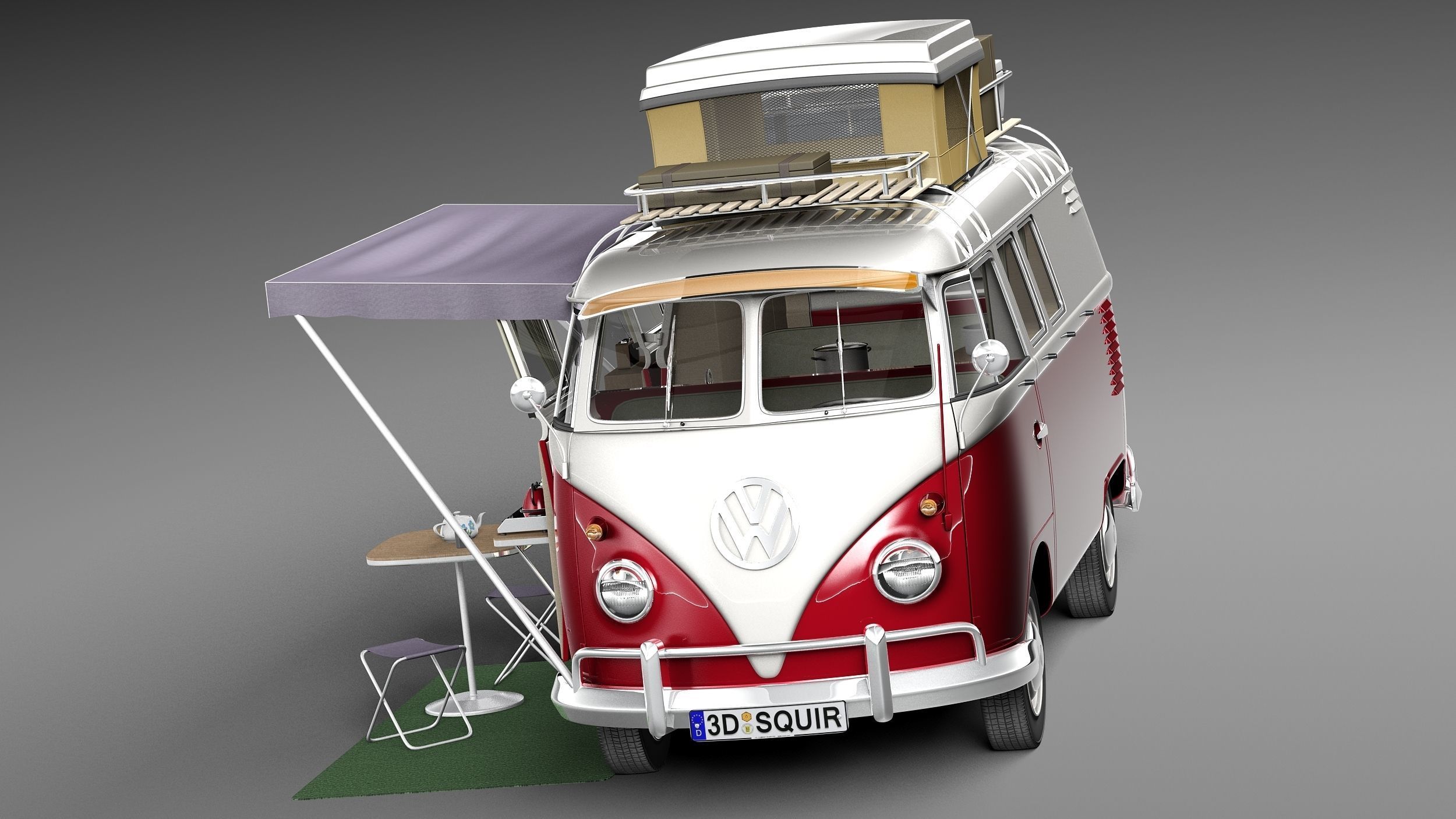 Volkswagen Camper Van Open Roof 1950  3D model_1