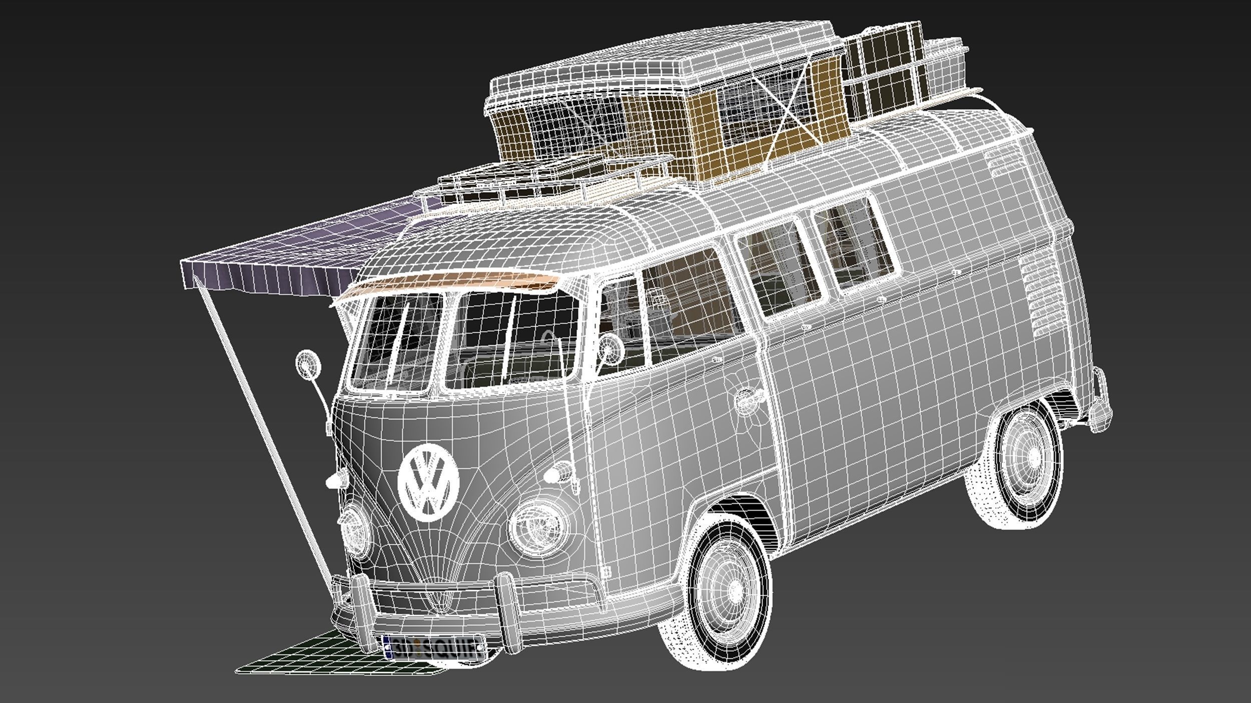 Volkswagen Camper Van Open Roof 1950  3D model_16