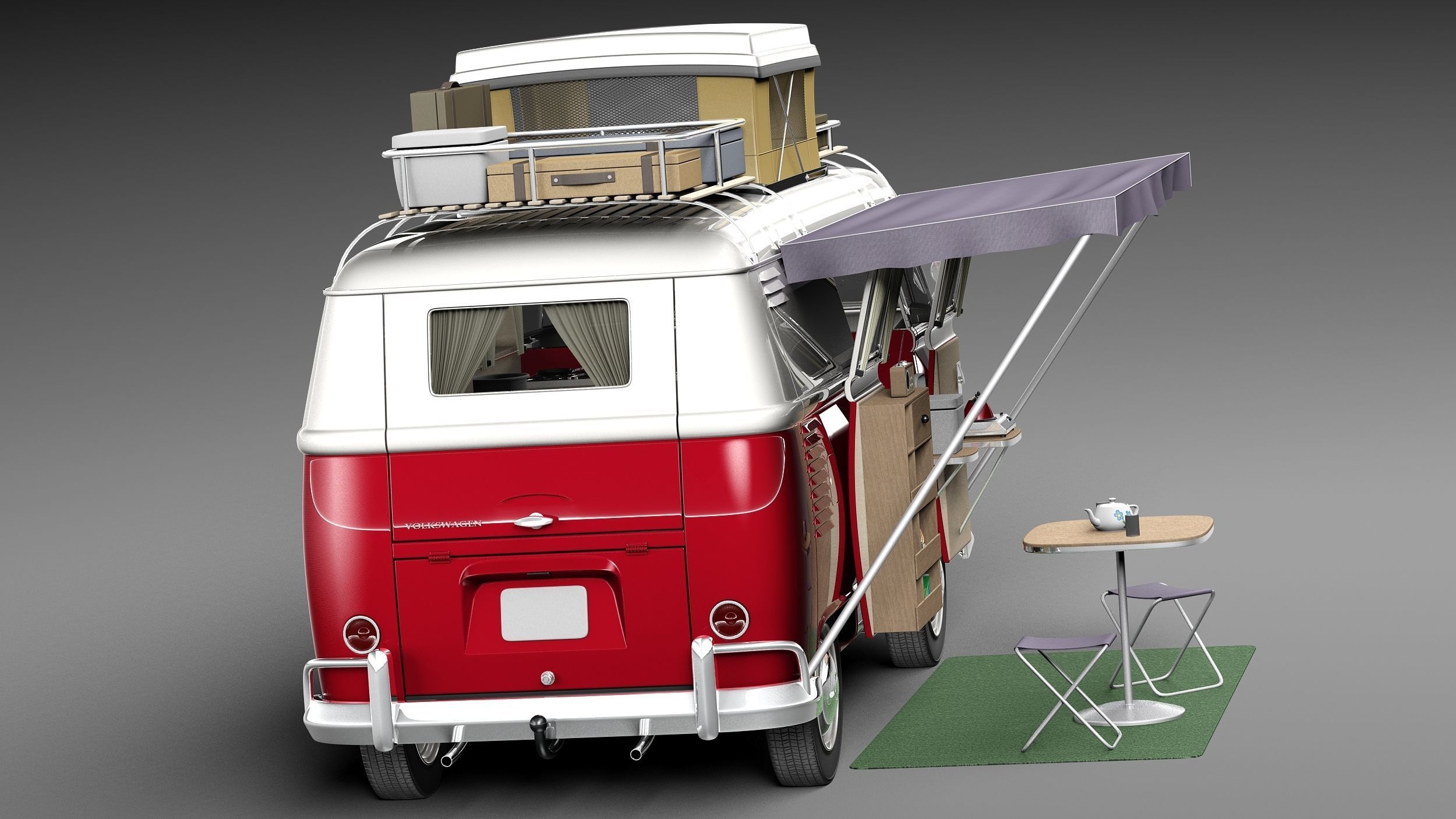 Volkswagen Camper Van Open Roof 1950  3D model_5