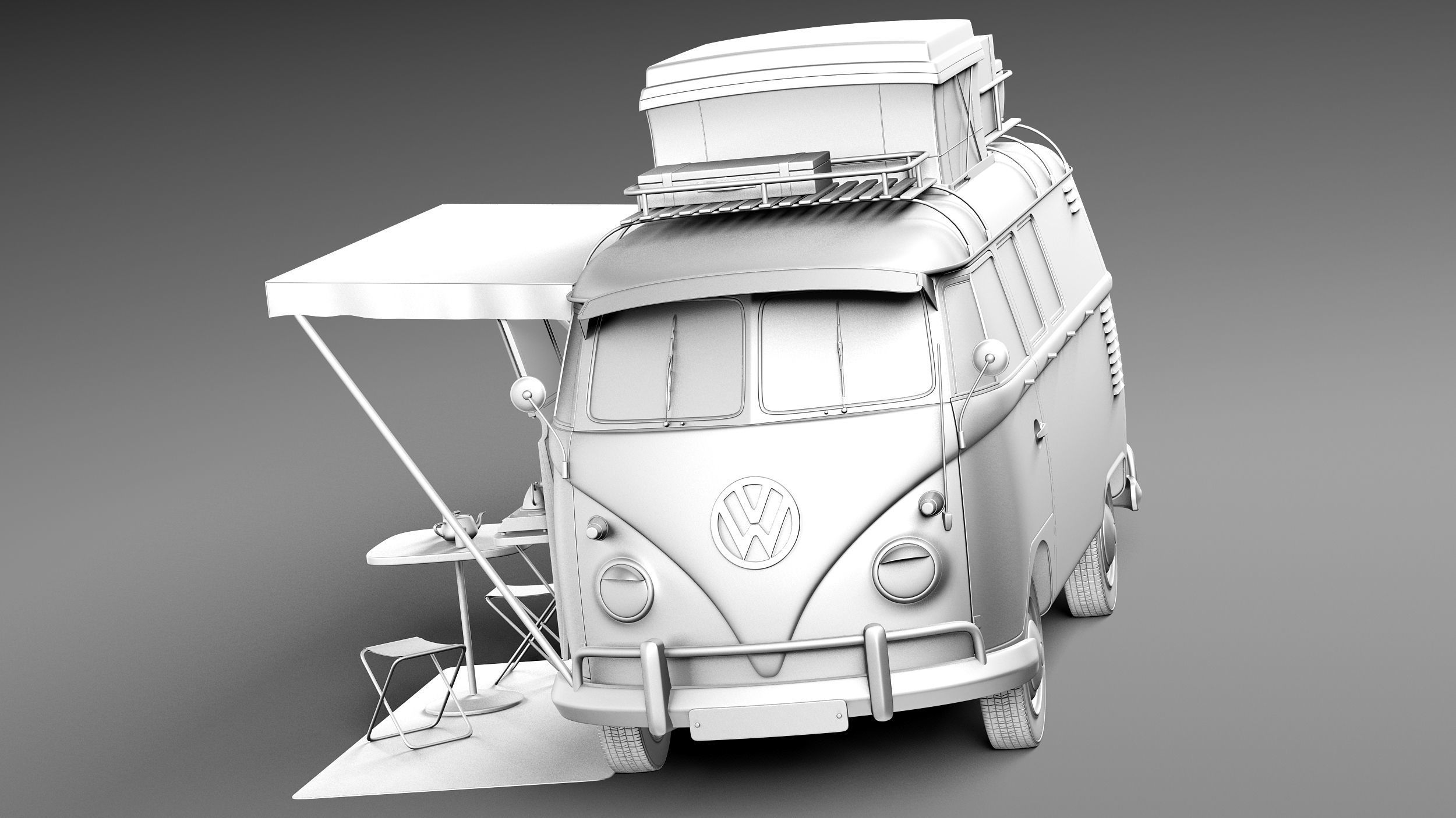 Volkswagen Camper Van Open Roof 1950  3D model_9