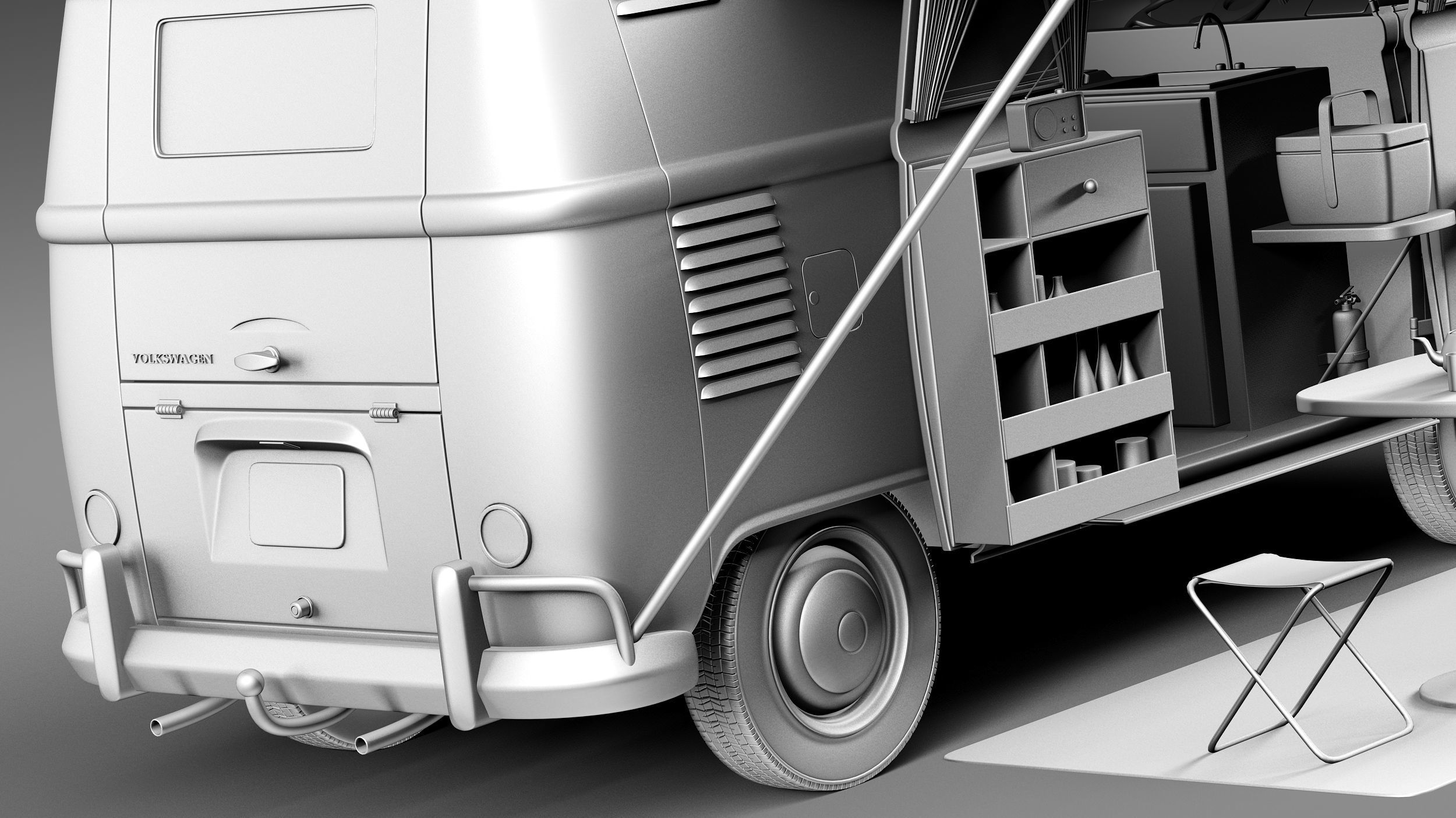 Volkswagen Camper Van Open Roof 1950  3D model_11
