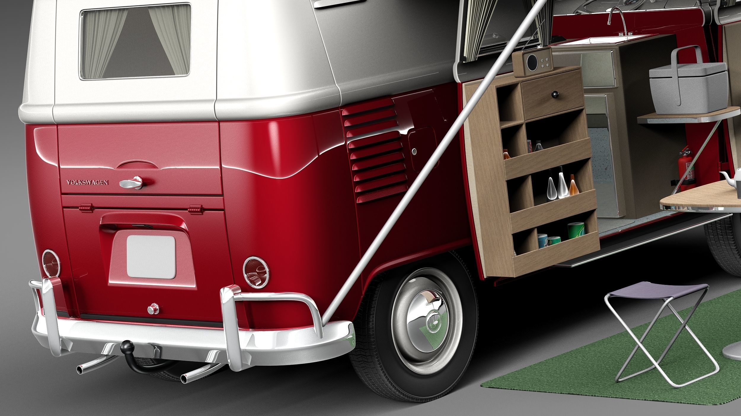 Volkswagen Camper Van Open Roof 1950  3D model_3