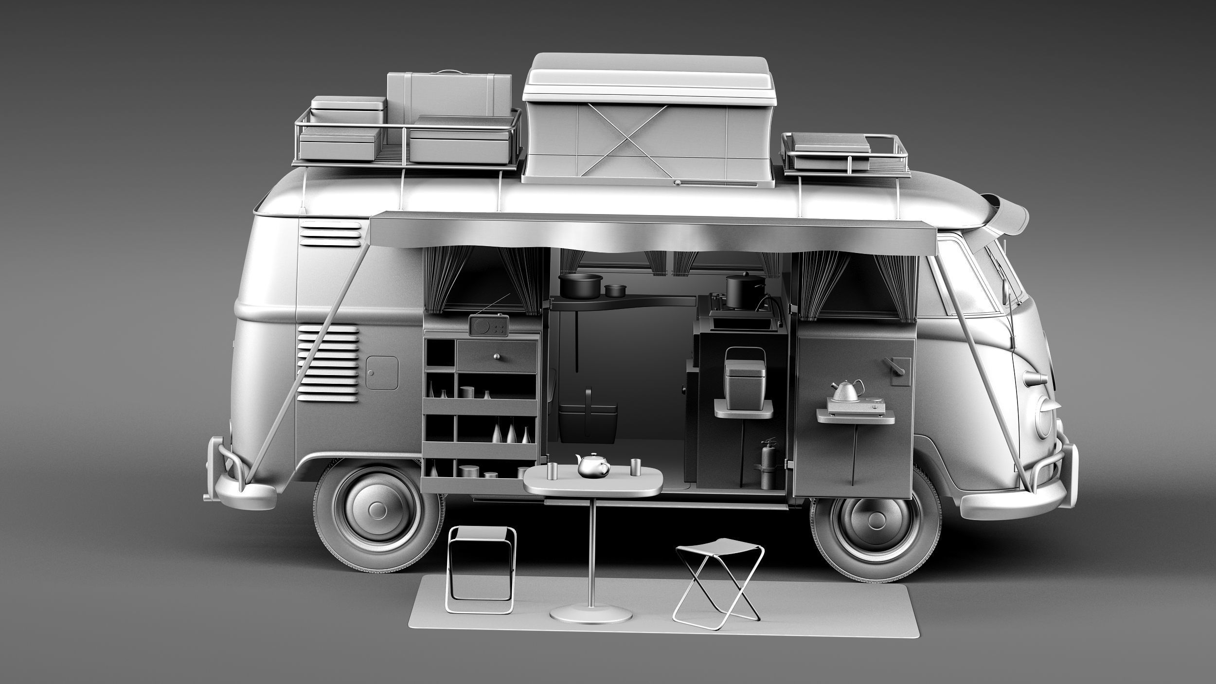 Volkswagen Camper Van Open Roof 1950  3D model_14