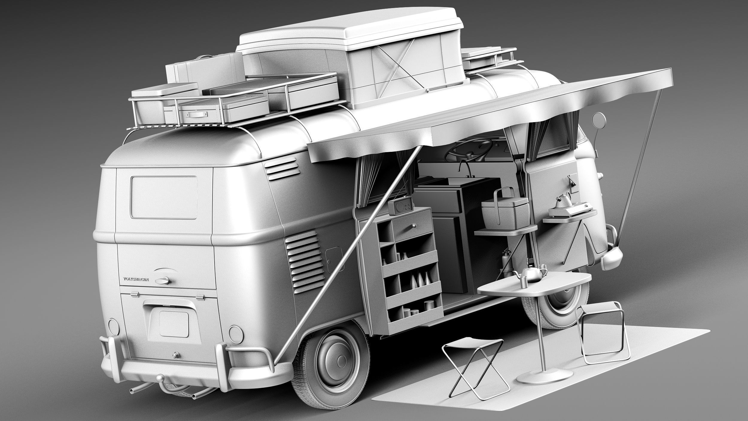 Volkswagen Camper Van Open Roof 1950  3D model_12