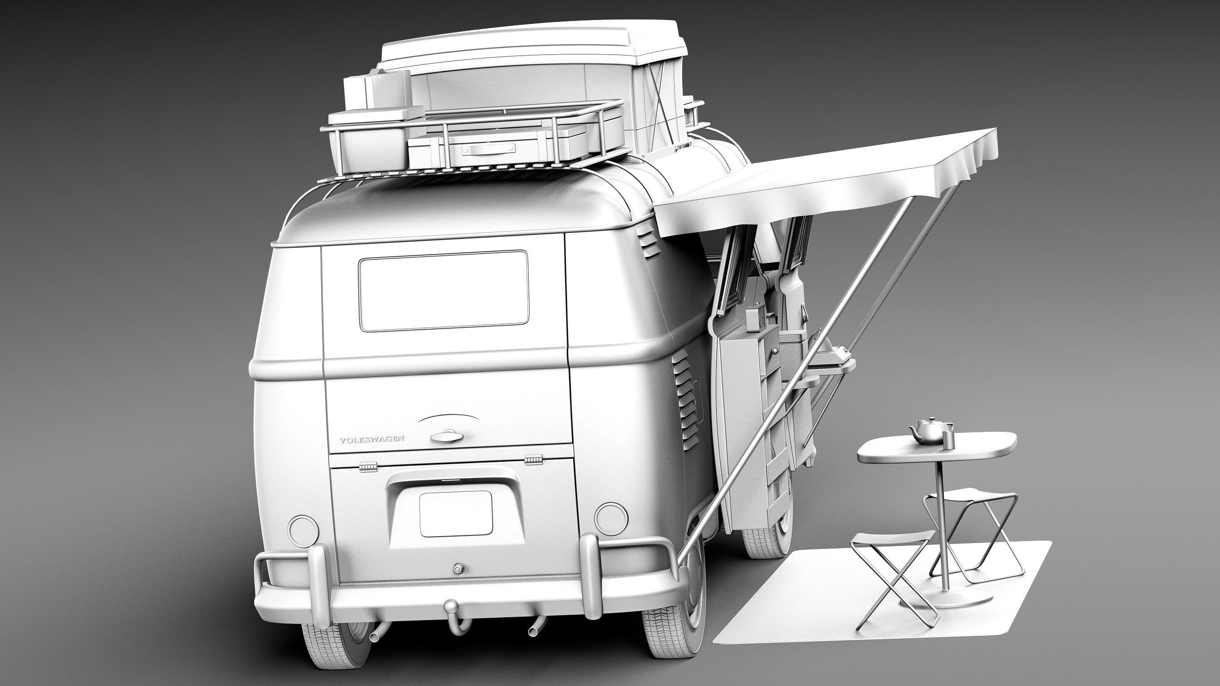 Volkswagen Camper Van Open Roof 1950  3D model_13