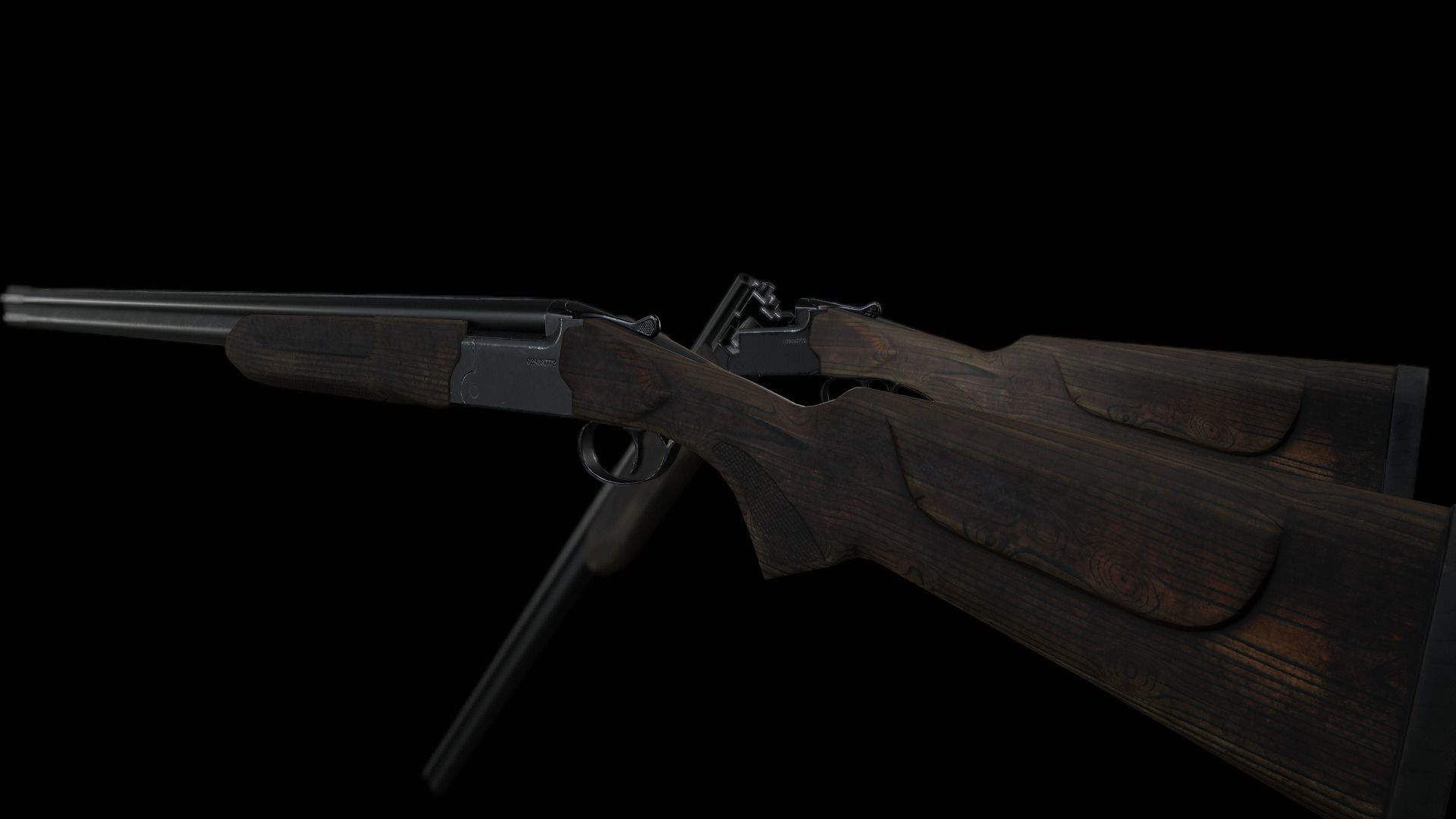 Double-barrel shotgun Low-poly 3D model_0